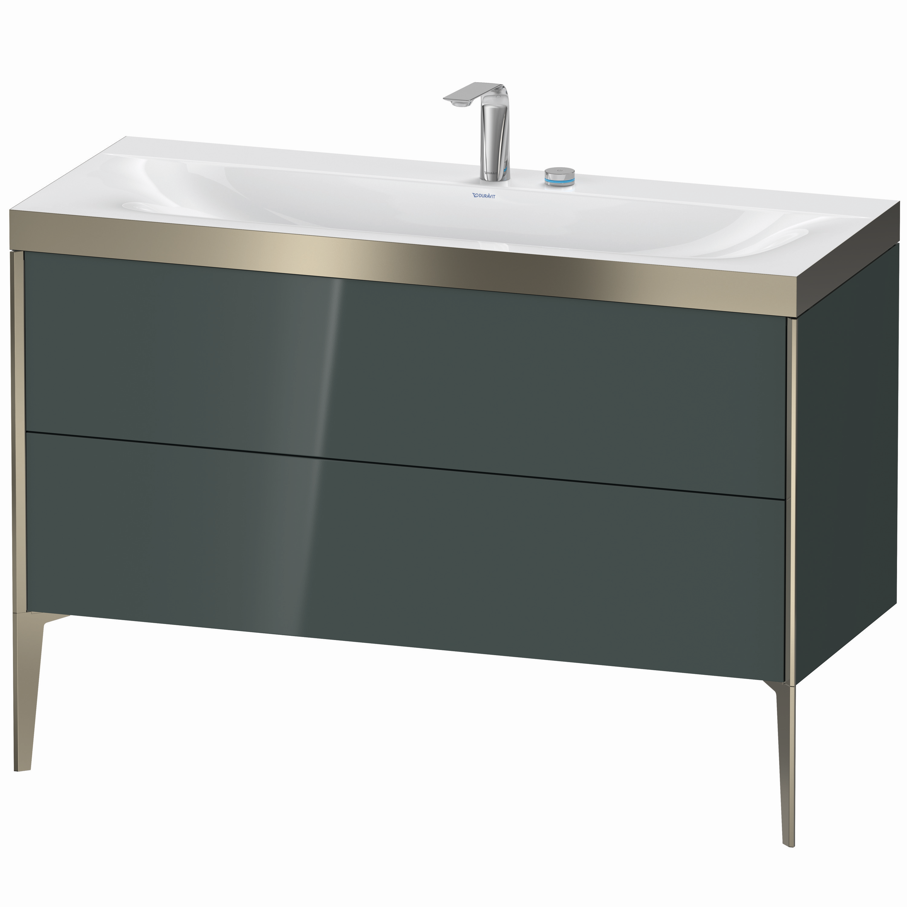 Duravit Waschtisch-Unterschrank c-bonded XViu 120x48cm, 2 Auszüge, 2 Hahnlöcher, champagner matt, Rahmen P, dolomiti grey hochglanz