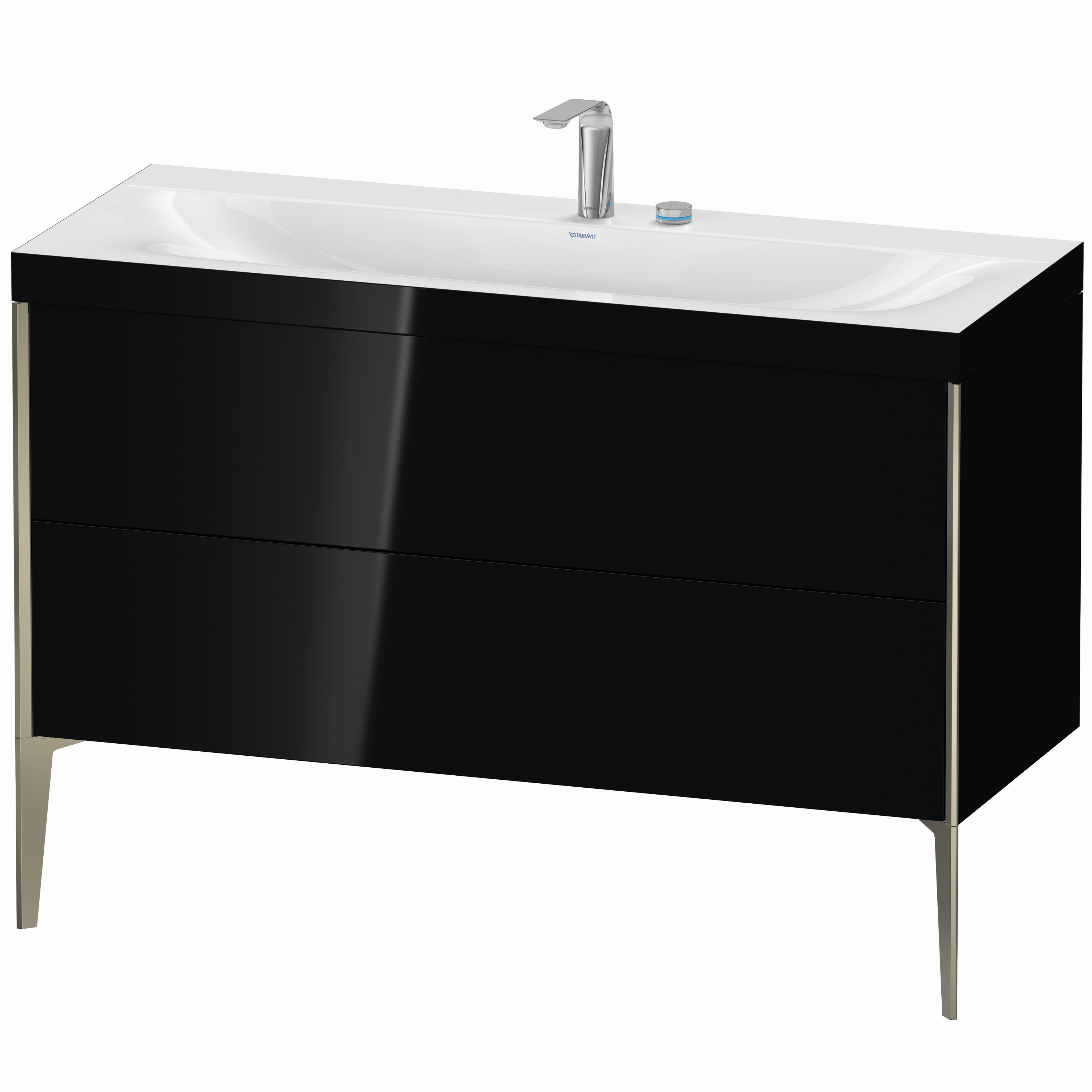 Duravit Waschtisch-Unterschrank c-bonded XViu 120x48cm, 2 Auszüge, 2 Hahnlöcher, champagner matt, Rahmen C, schwarz hochglanz