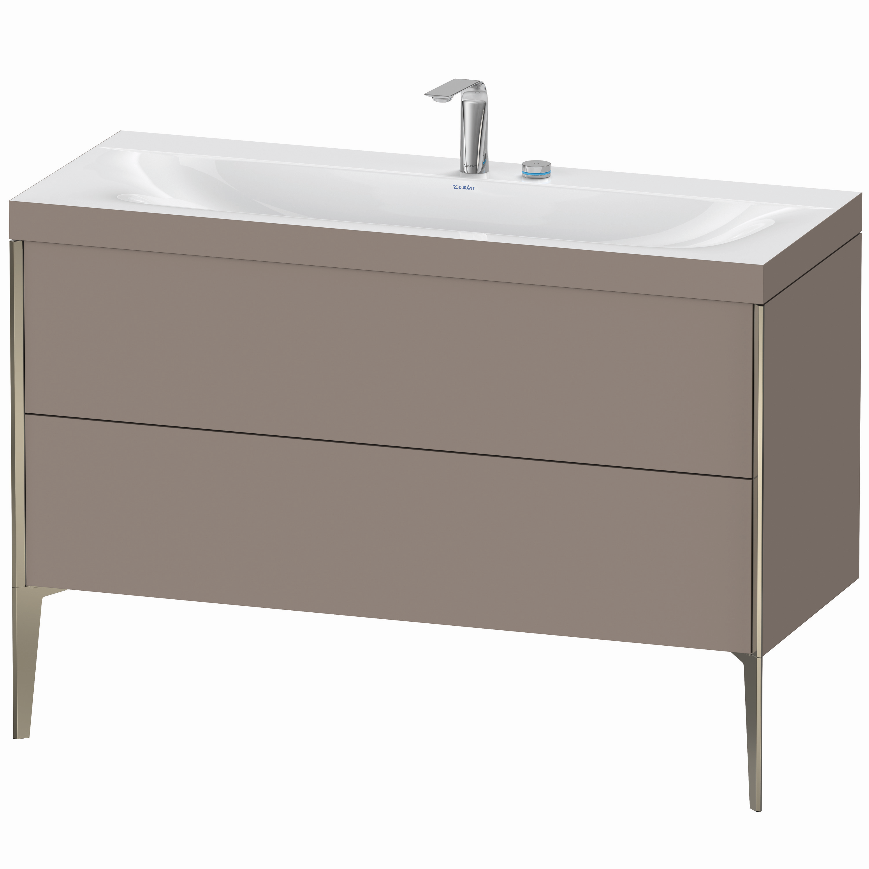 Duravit Waschtisch-Unterschrank c-bonded XViu 120x48cm, 2 Auszüge, 2 Hahnlöcher, champagner matt, Rahmen C, basalt matt