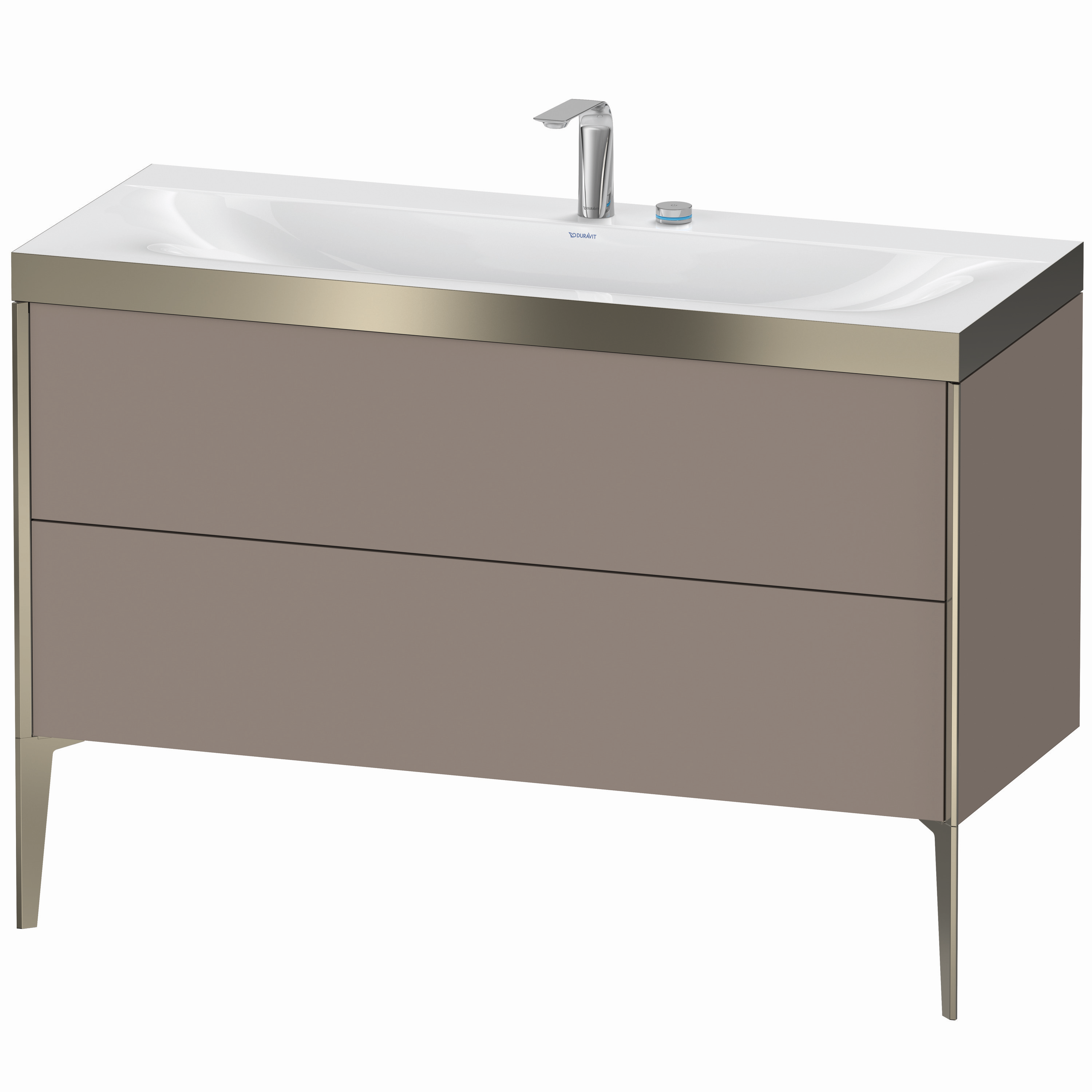 Duravit Waschtisch-Unterschrank c-bonded XViu 120x48cm, 2 Auszüge, 2 Hahnlöcher, champagner matt, Rahmen P, basalt matt