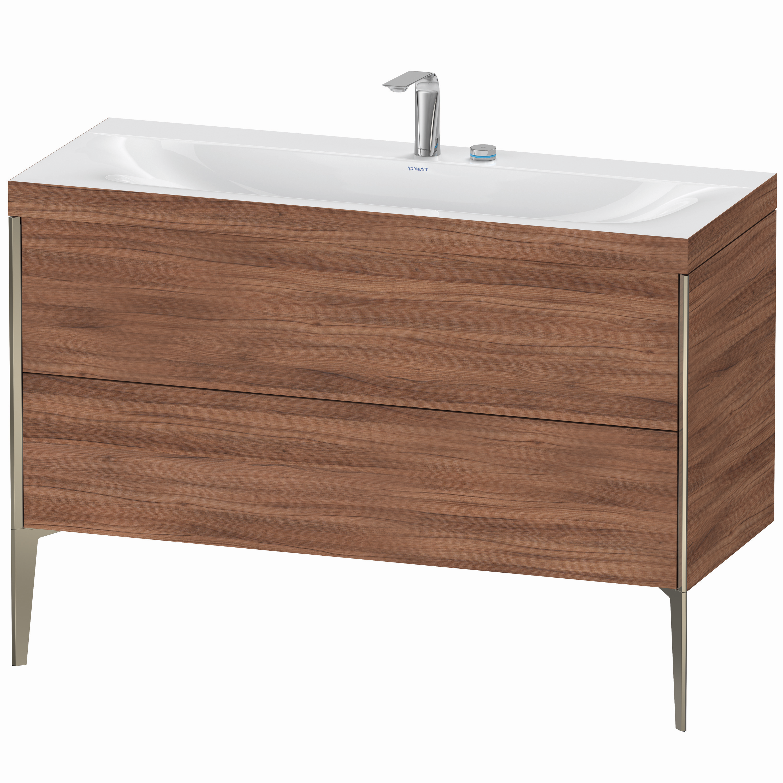 Duravit Waschtisch-Unterschrank c-bonded XViu 120x48cm, 2 Auszüge, 2 Hahnlöcher, champagner matt, Rahmen C, nussbaum natur