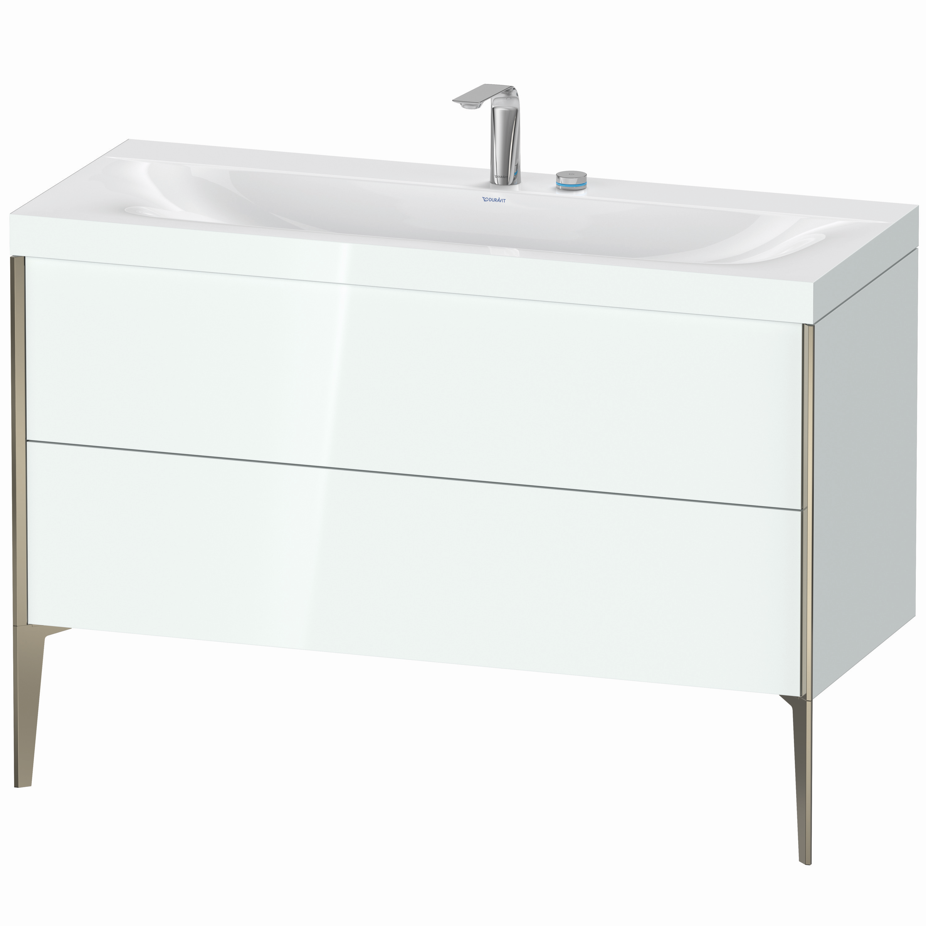 Duravit Waschtisch-Unterschrank c-bonded XViu 120x48cm, 2 Auszüge, 2 Hahnlöcher, champagner matt, Rahmen C, weiß hochglanz