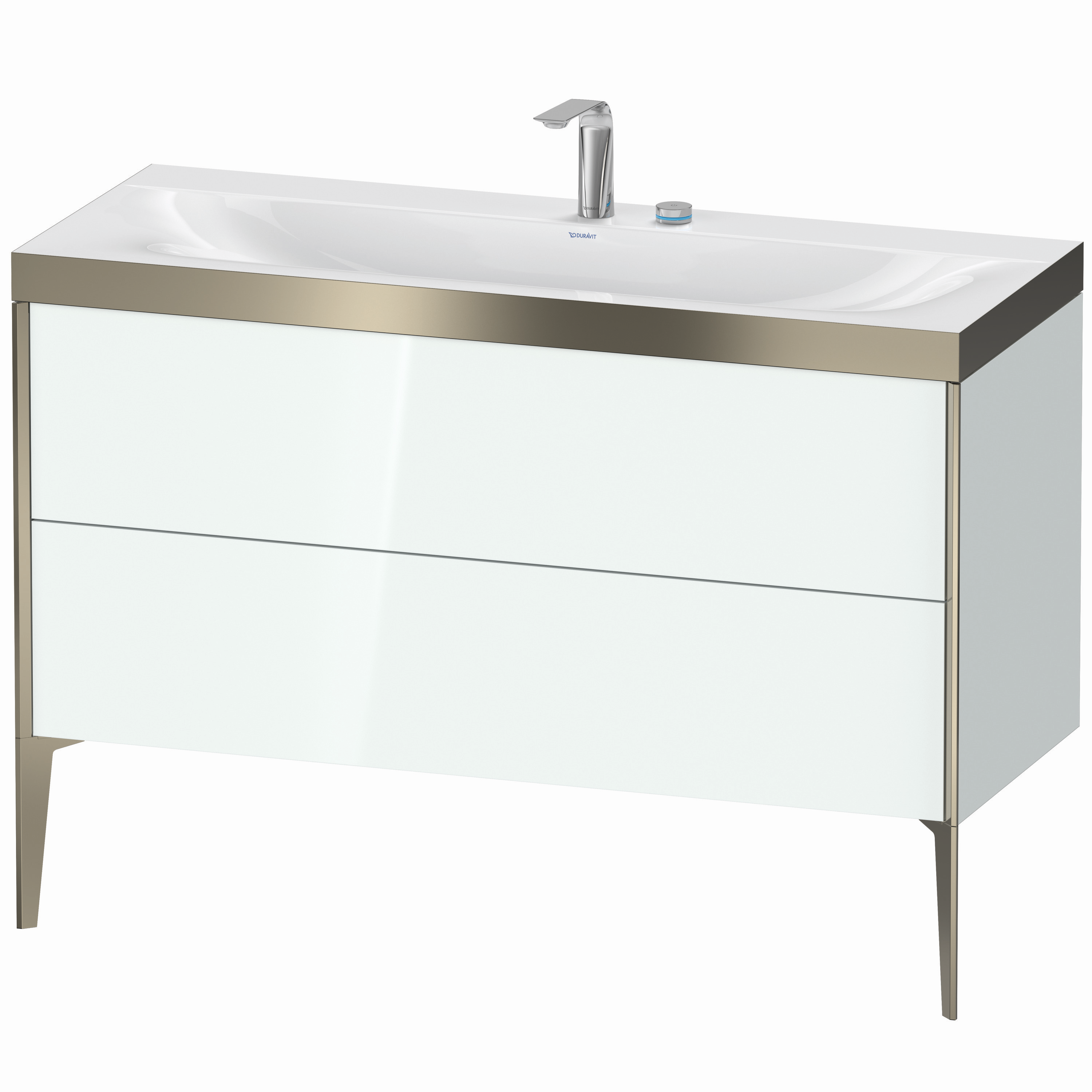 Duravit Waschtisch-Unterschrank c-bonded XViu 120x48cm, 2 Auszüge, 2 Hahnlöcher, champagner matt, Rahmen P, weiß hochglanz