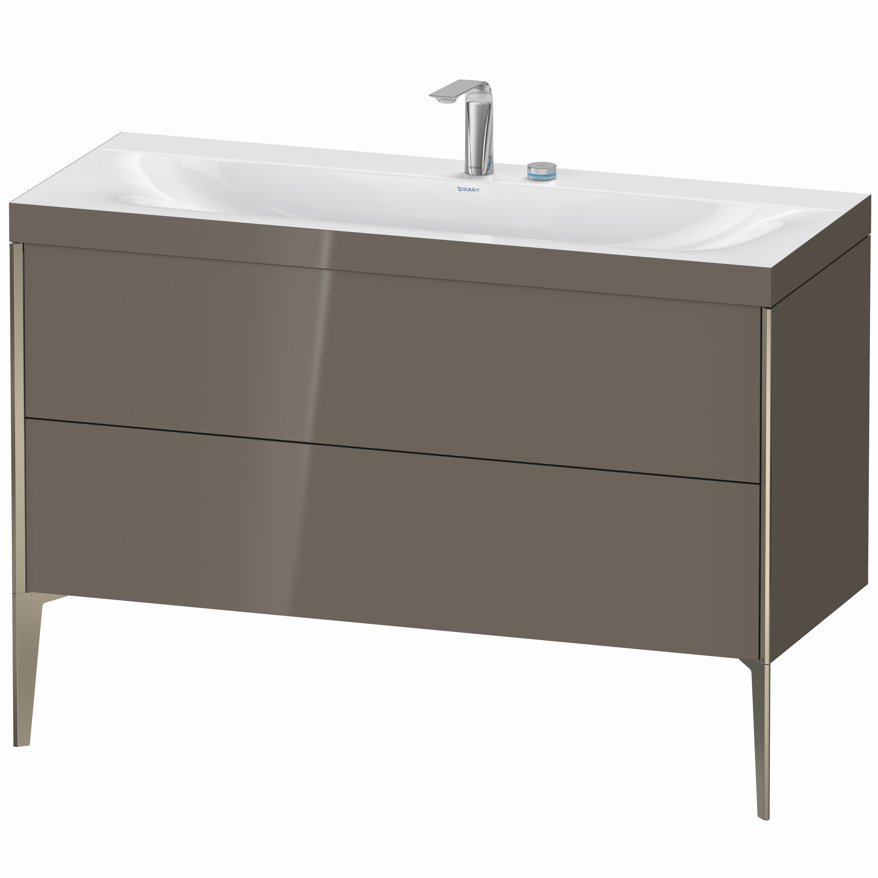 Duravit Waschtisch-Unterschrank c-bonded XViu 120x48cm, 2 Auszüge, 2 Hahnlöcher, champagner matt, Rahmen C, flannel grey hochglanz