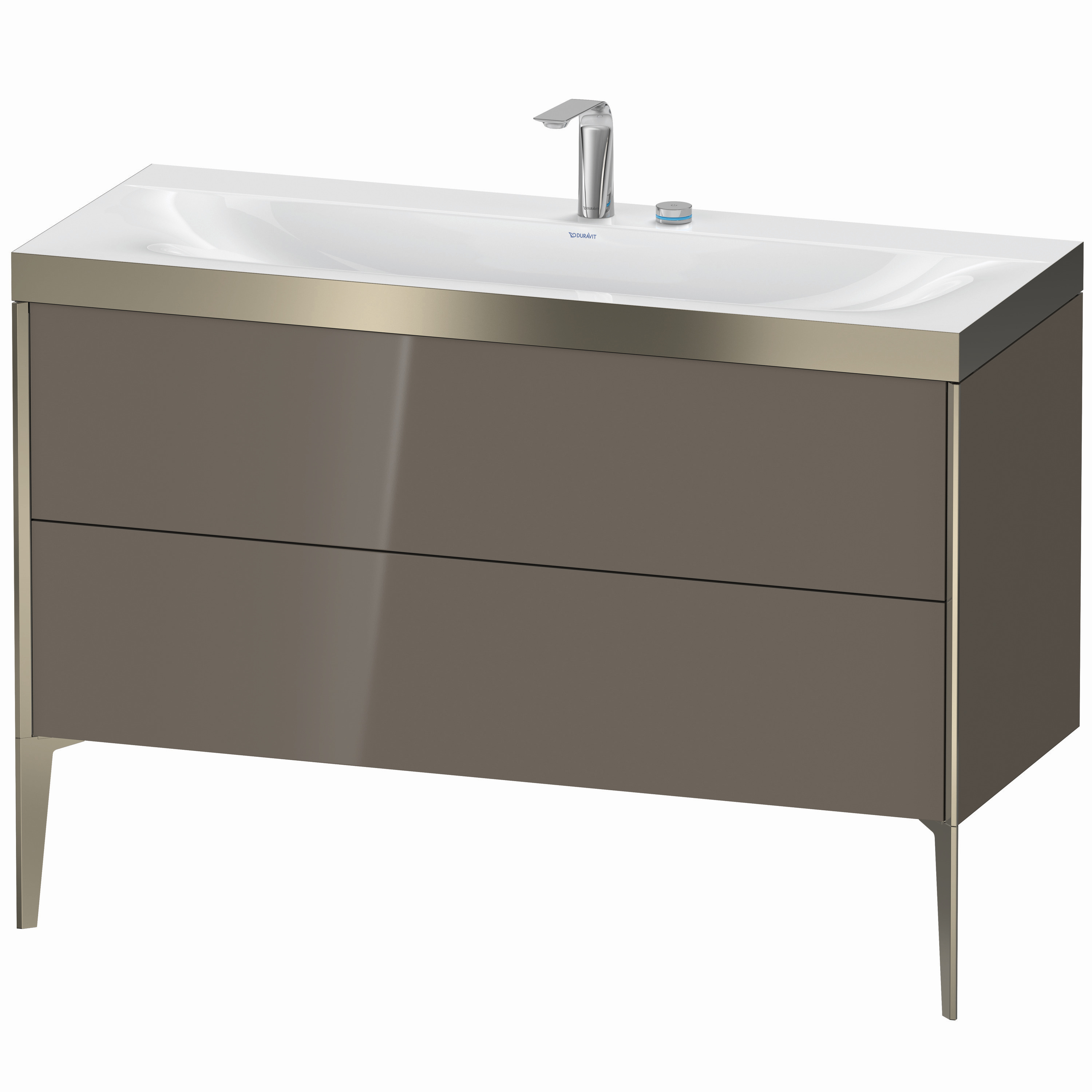 Duravit Waschtisch-Unterschrank c-bonded XViu 120x48cm, 2 Auszüge, 2 Hahnlöcher, champagner matt, Rahmen P, flannel grey hochglanz