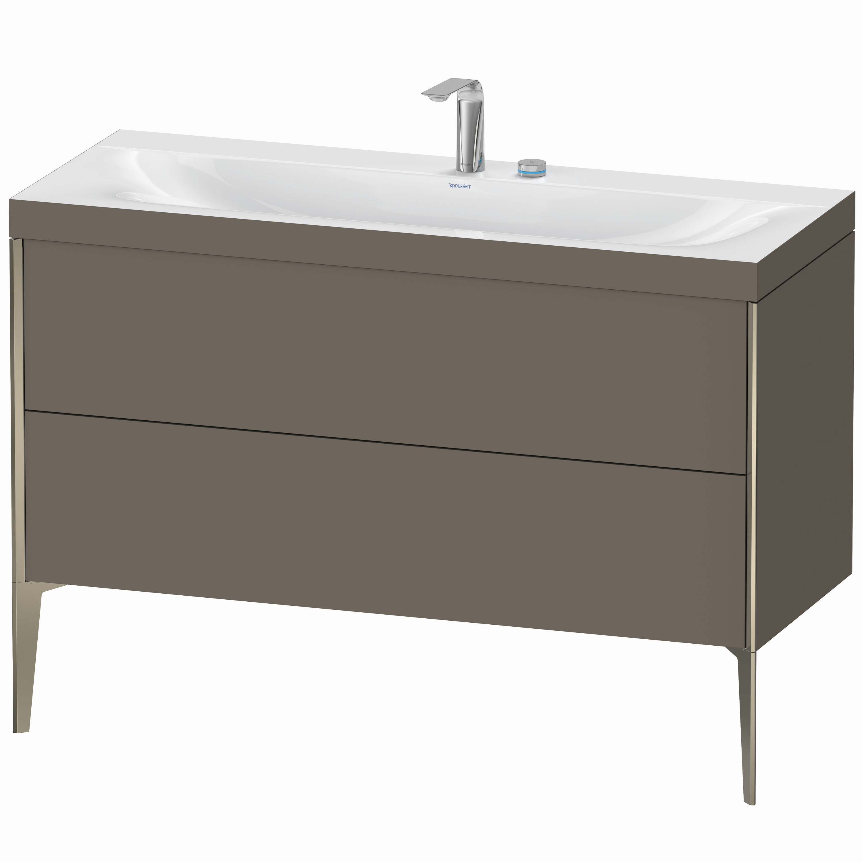 Duravit Waschtisch-Unterschrank c-bonded XViu 120x48cm, 2 Auszüge, 2 Hahnlöcher, champagner matt, Rahmen C, flannel grey seidenmatt