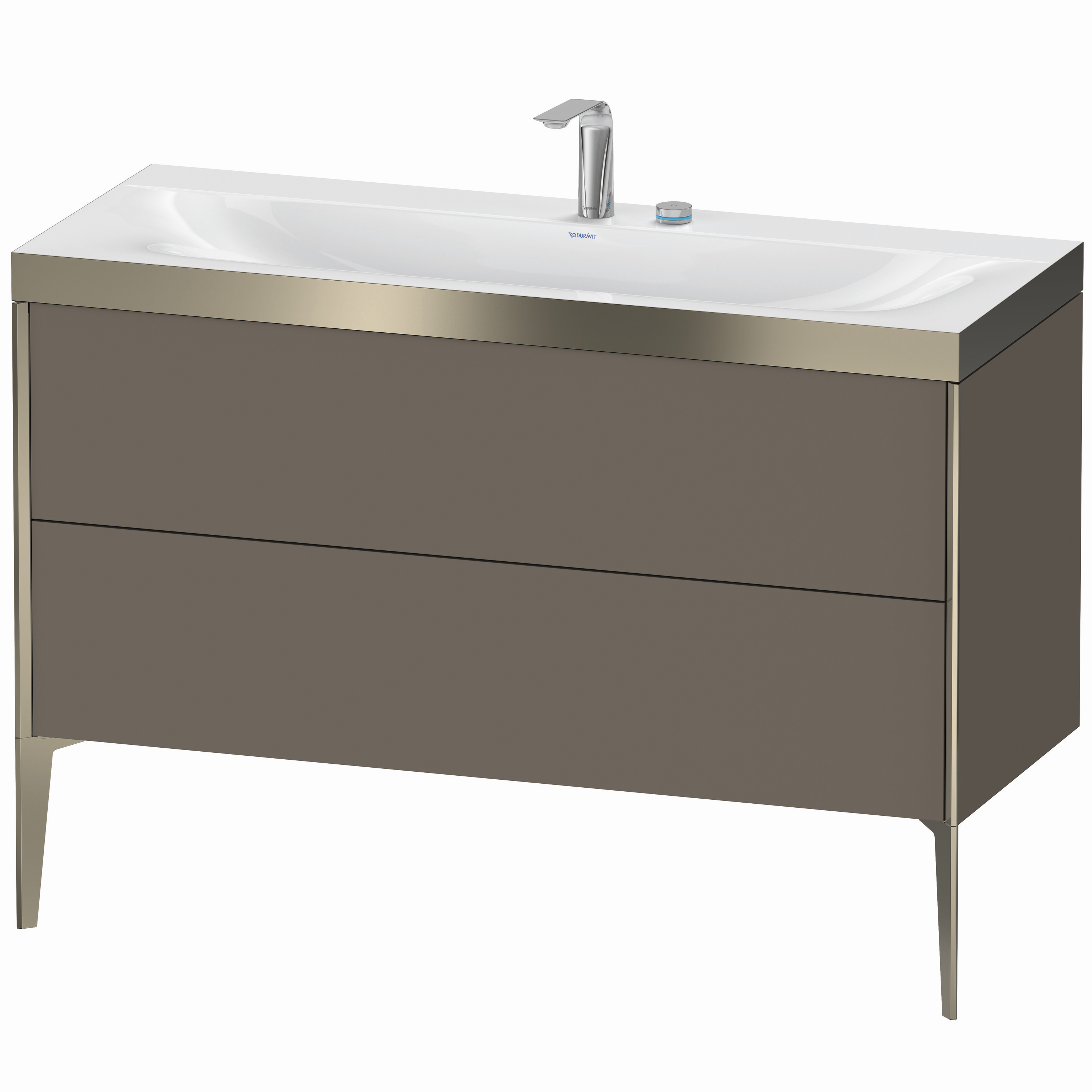 Duravit Waschtisch-Unterschrank c-bonded XViu 120x48cm, 2 Auszüge, 2 Hahnlöcher, champagner matt, Rahmen P, flannel grey seidenmatt