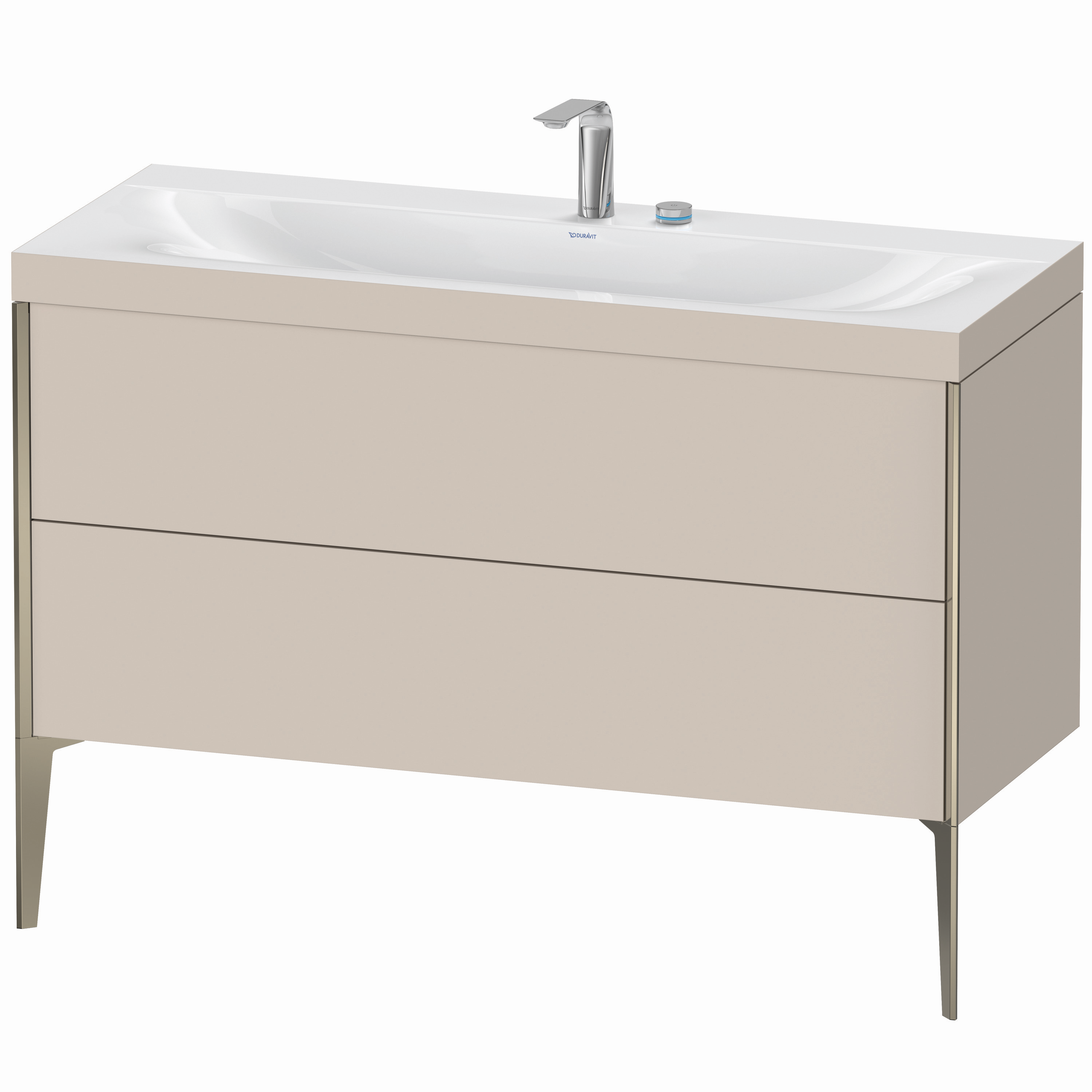 Duravit Waschtisch-Unterschrank c-bonded XViu 120x48cm, 2 Auszüge, 2 Hahnlöcher, champagner matt, Rahmen C, taupe matt