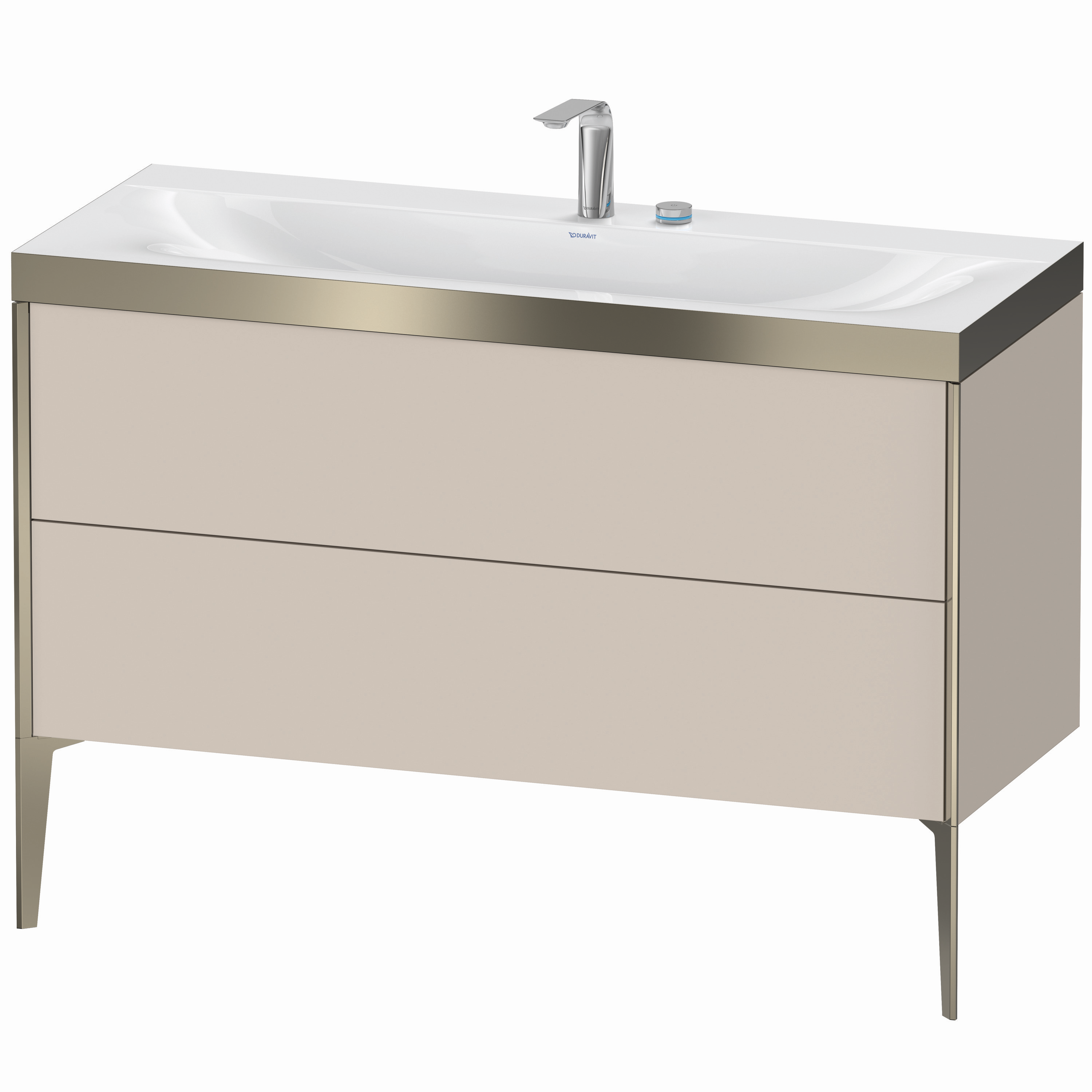 Duravit Waschtisch-Unterschrank c-bonded XViu 120x48cm, 2 Auszüge, 2 Hahnlöcher, champagner matt, Rahmen P, taupe matt