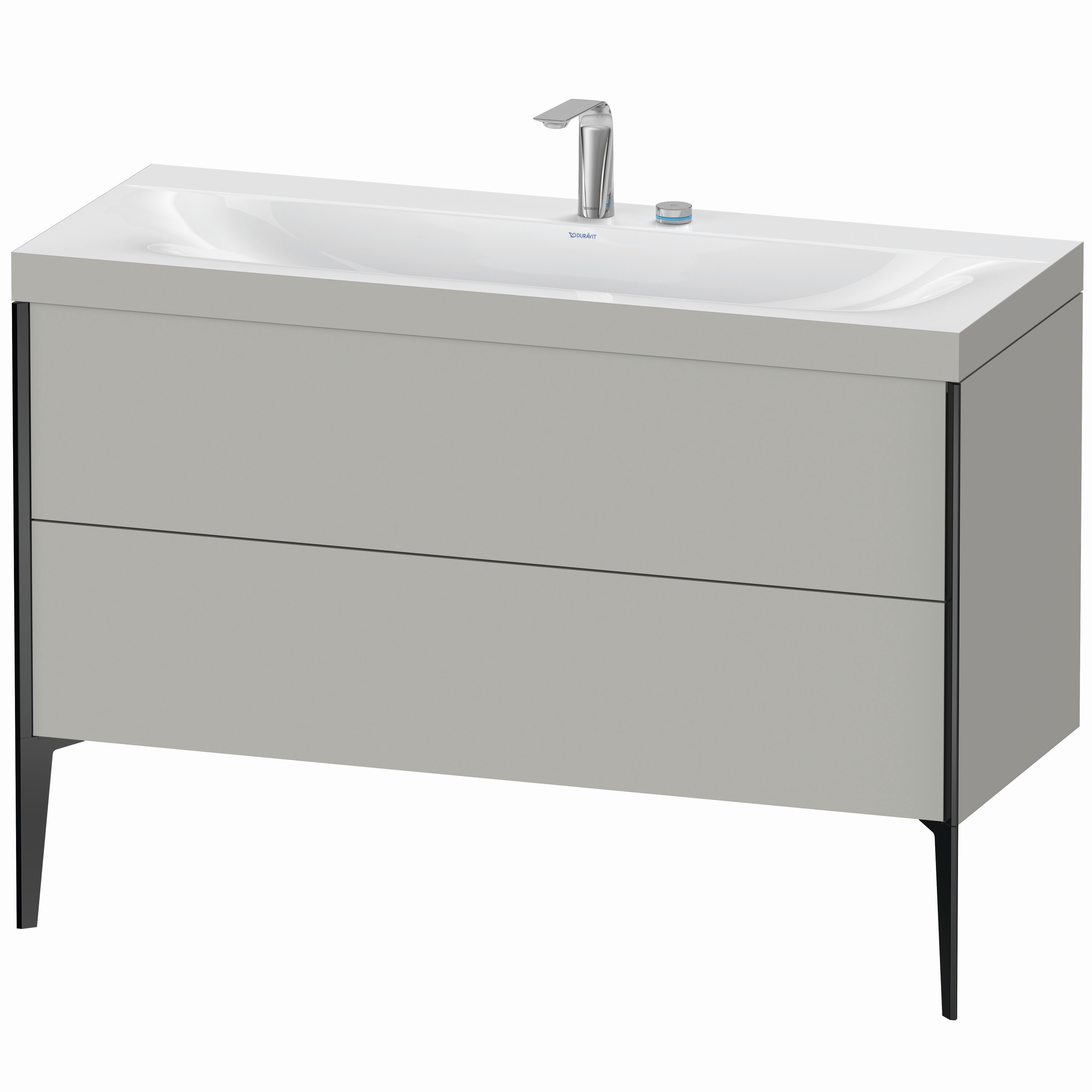 Duravit Waschtisch-Unterschrank c-bonded XViu 120x48cm, 2 Auszüge, 2 Hahnlöcher, schwarz matt, Rahmen C, betongrau matt