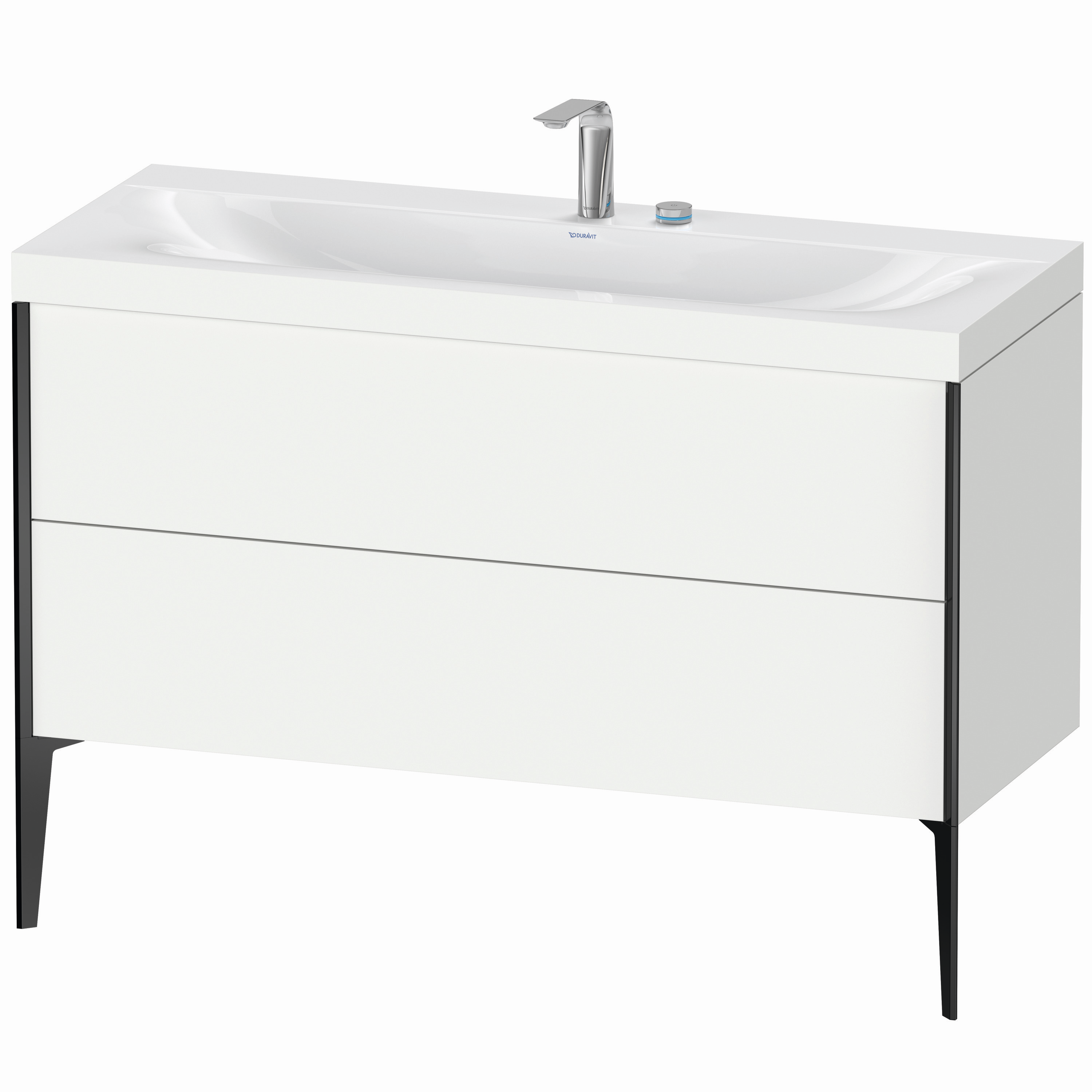 Duravit Waschtisch-Unterschrank c-bonded XViu 120x48cm, 2 Auszüge, 2 Hahnlöcher, schwarz matt, Rahmen C, weiß matt