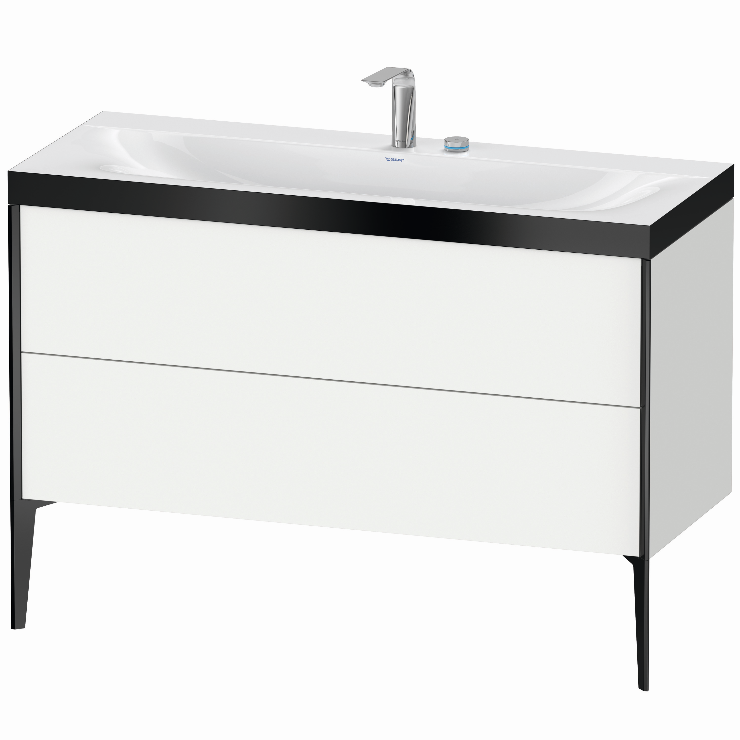 Duravit Waschtisch-Unterschrank c-bonded XViu 120x48cm, 2 Auszüge, 2 Hahnlöcher, schwarz matt, Rahmen P, weiß matt