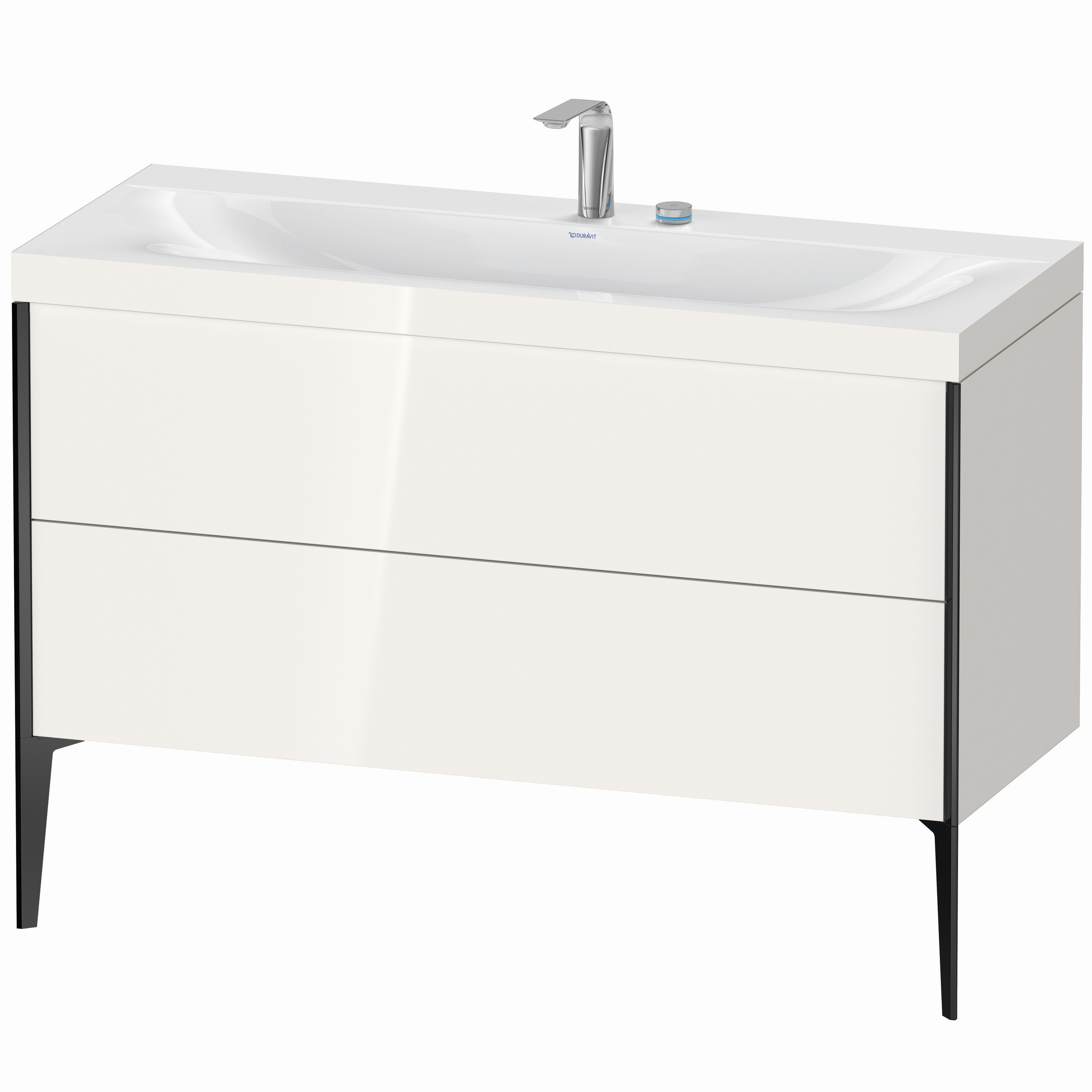 Duravit Waschtisch-Unterschrank c-bonded XViu 120x48cm, 2 Auszüge, 2 Hahnlöcher, schwarz matt, Rahmen C, weiß hochglanz