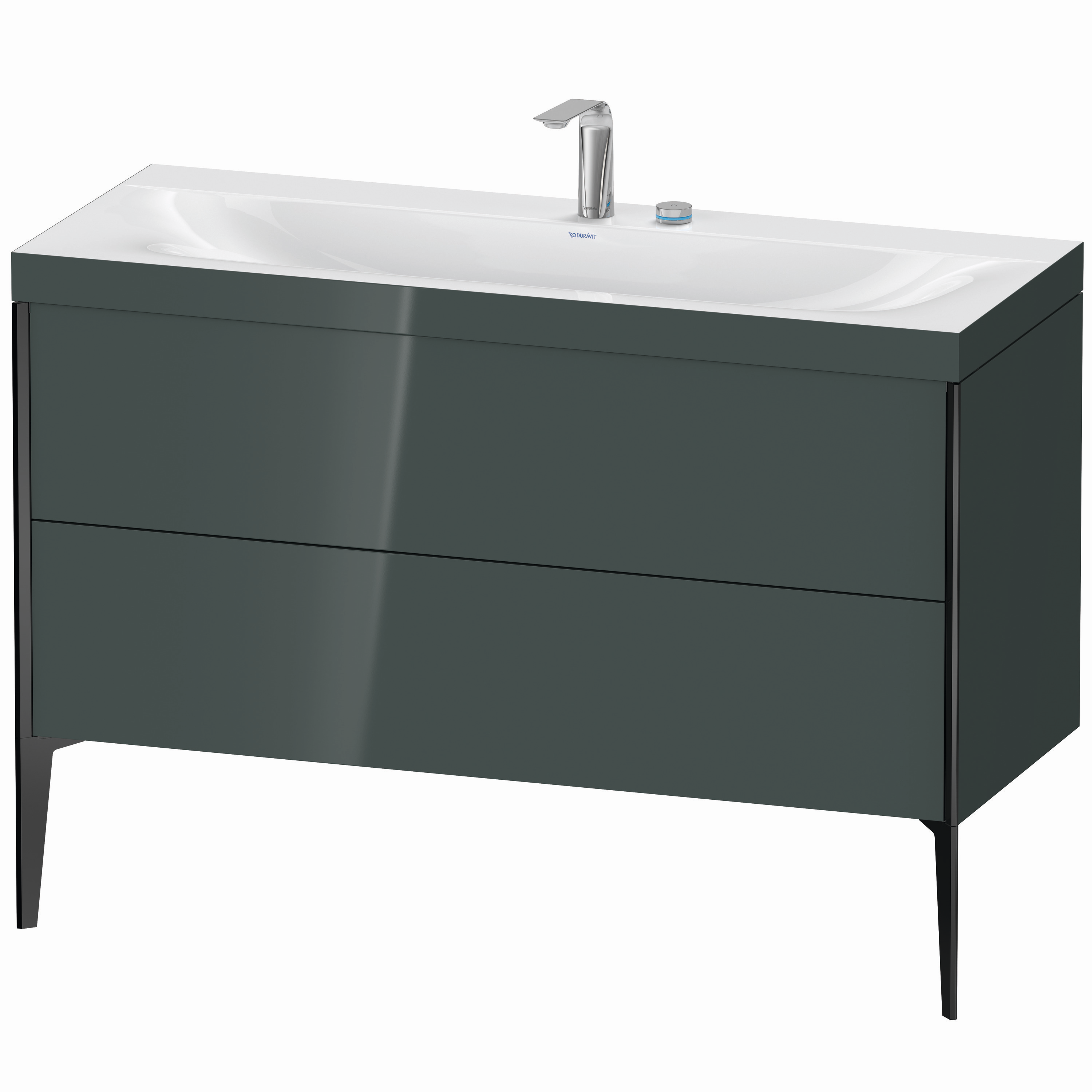 Duravit Waschtisch-Unterschrank c-bonded XViu 120x48cm, 2 Auszüge, 2 Hahnlöcher, schwarz matt, Rahmen C, dolomiti grey hochglanz