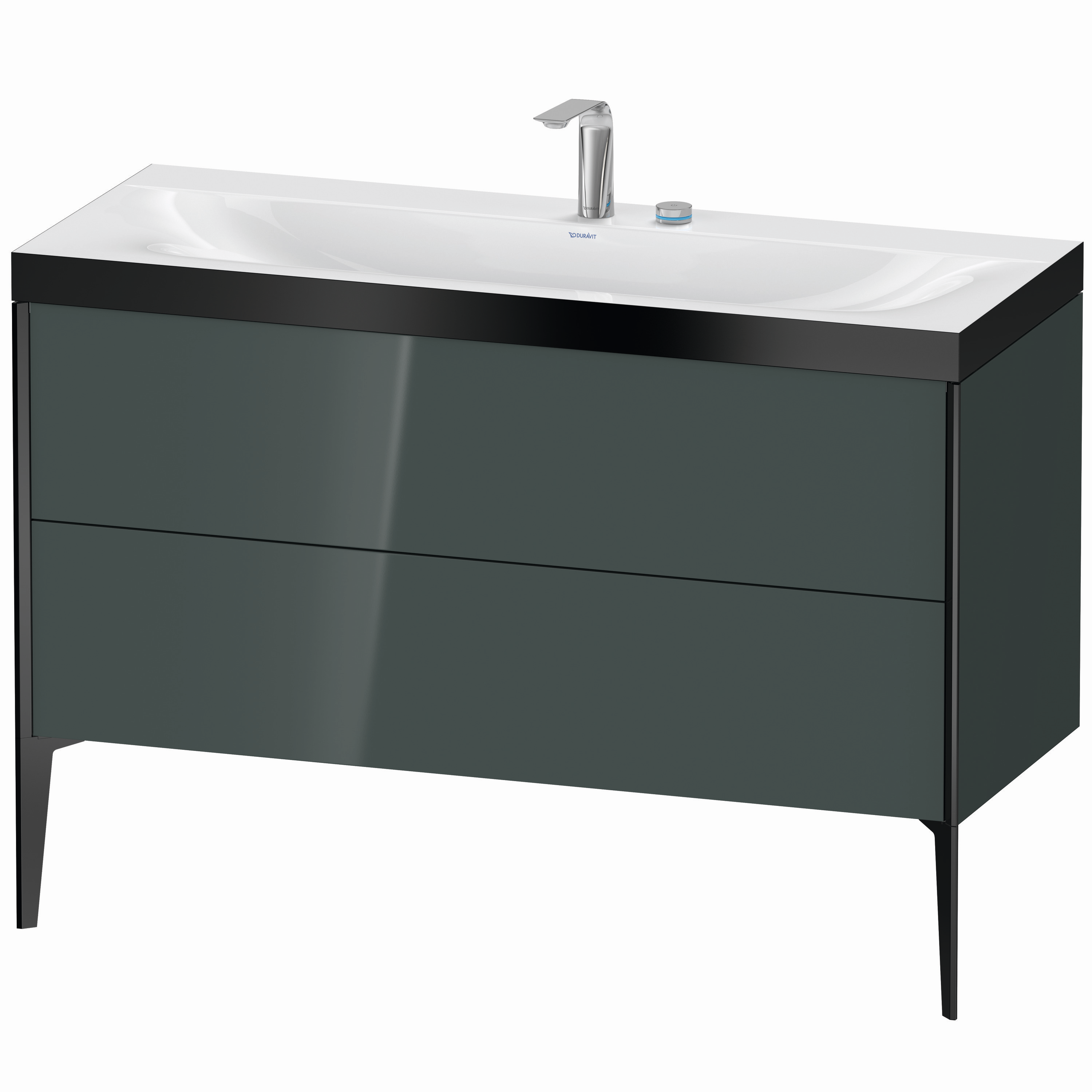 Duravit Waschtisch-Unterschrank c-bonded XViu 120x48cm, 2 Auszüge, 2 Hahnlöcher, schwarz matt, Rahmen P, dolomiti grey hochglanz