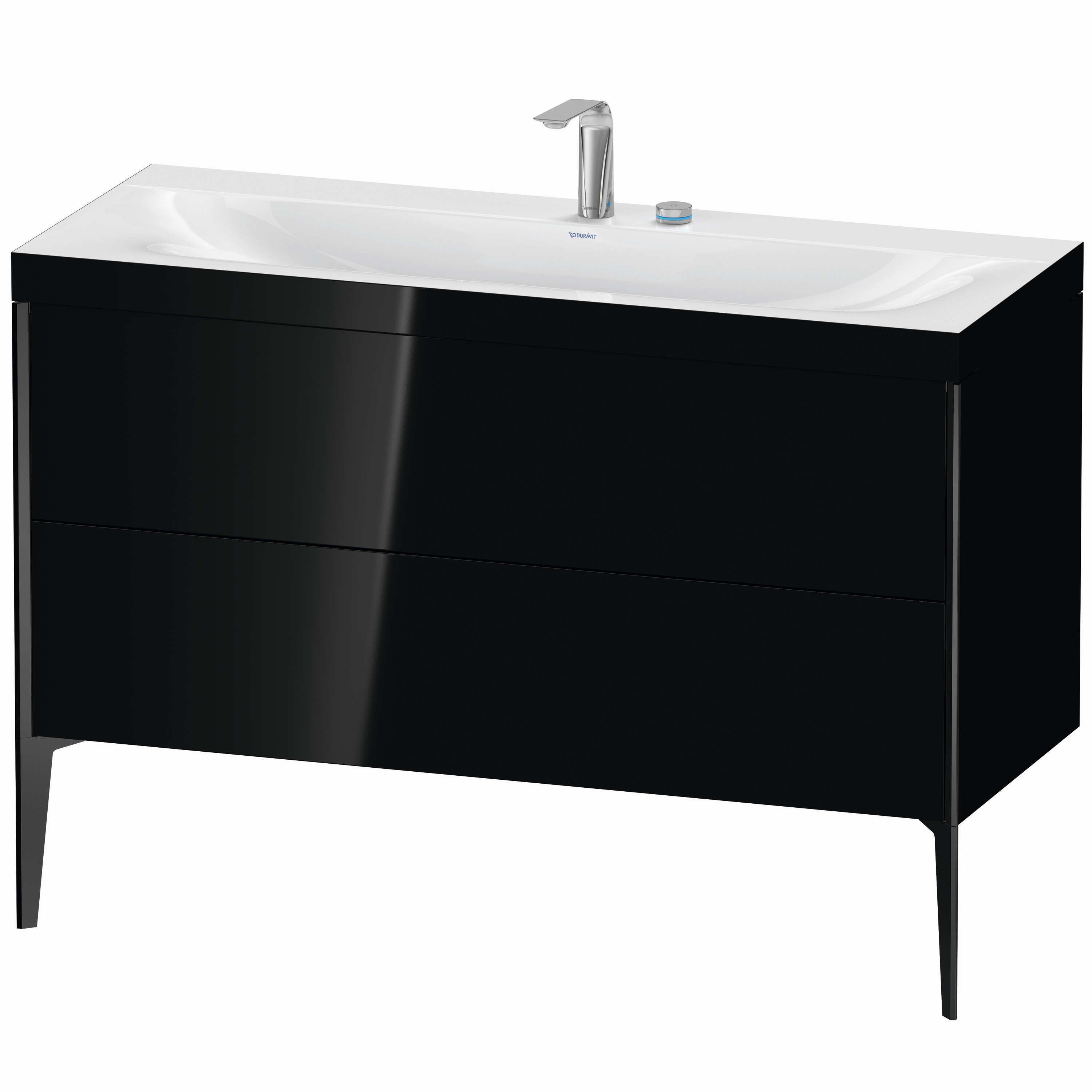 Duravit Waschtisch-Unterschrank c-bonded XViu 120x48cm, 2 Auszüge, 2 Hahnlöcher, schwarz matt, Rahmen C, schwarz hochglanz