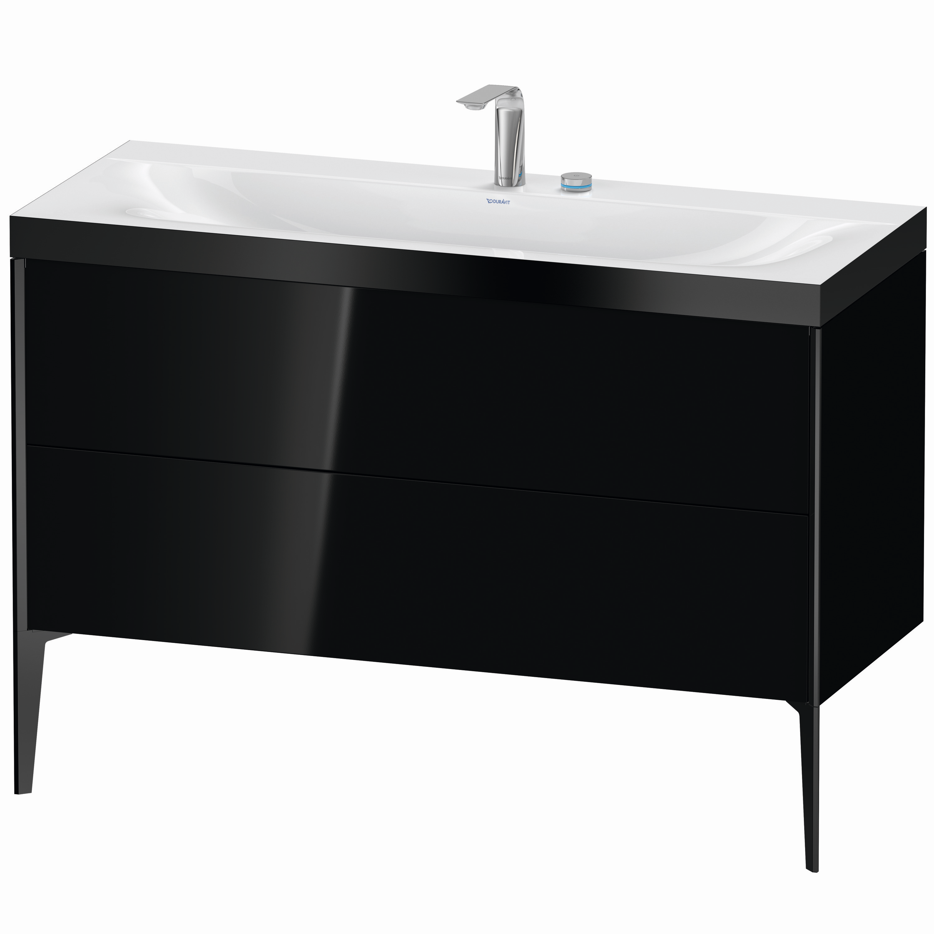 Duravit Waschtisch-Unterschrank c-bonded XViu 120x48cm, 2 Auszüge, 2 Hahnlöcher, schwarz matt, Rahmen P, schwarz hochglanz