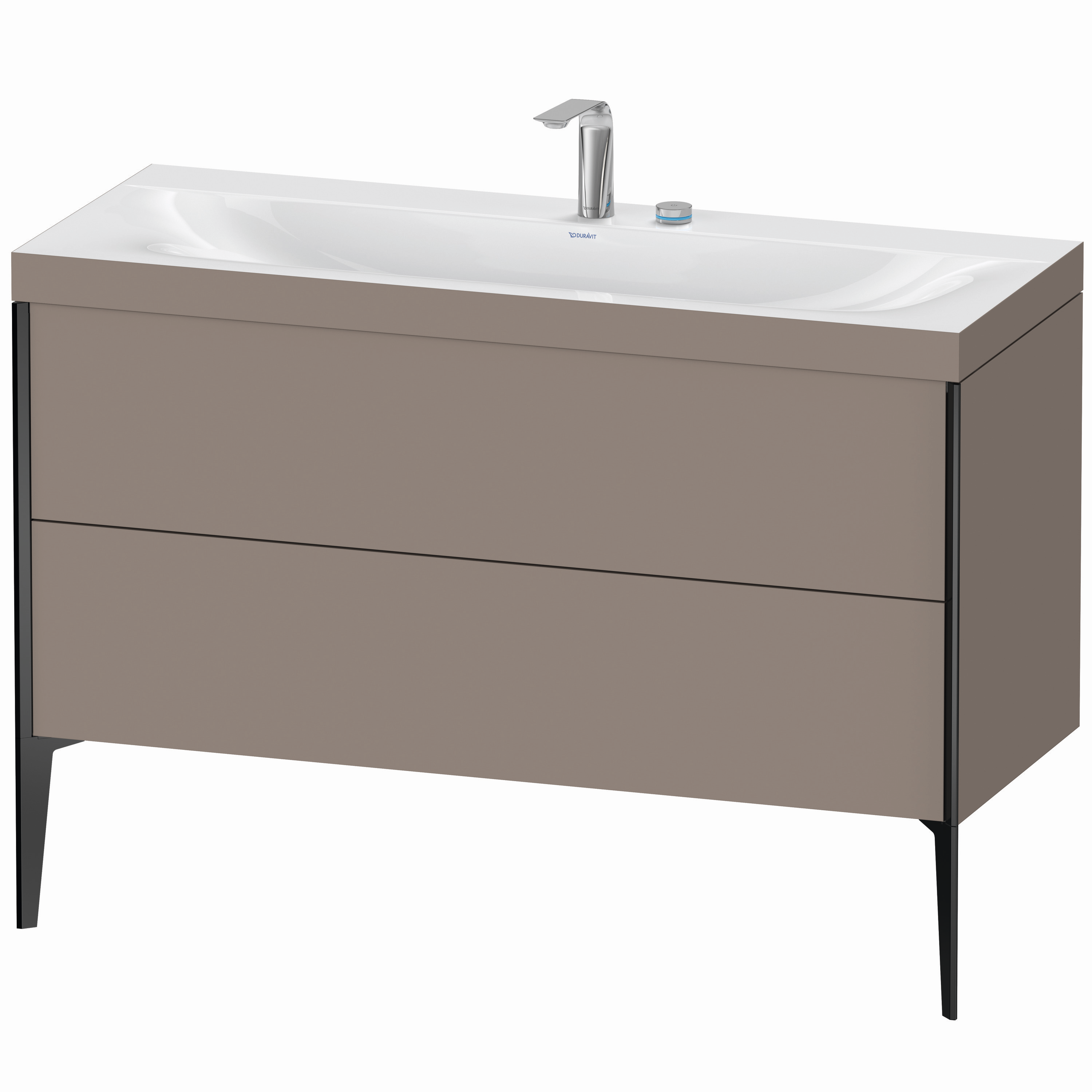 Duravit Waschtisch-Unterschrank c-bonded XViu 120x48cm, 2 Auszüge, 2 Hahnlöcher, schwarz matt, Rahmen C, basalt matt