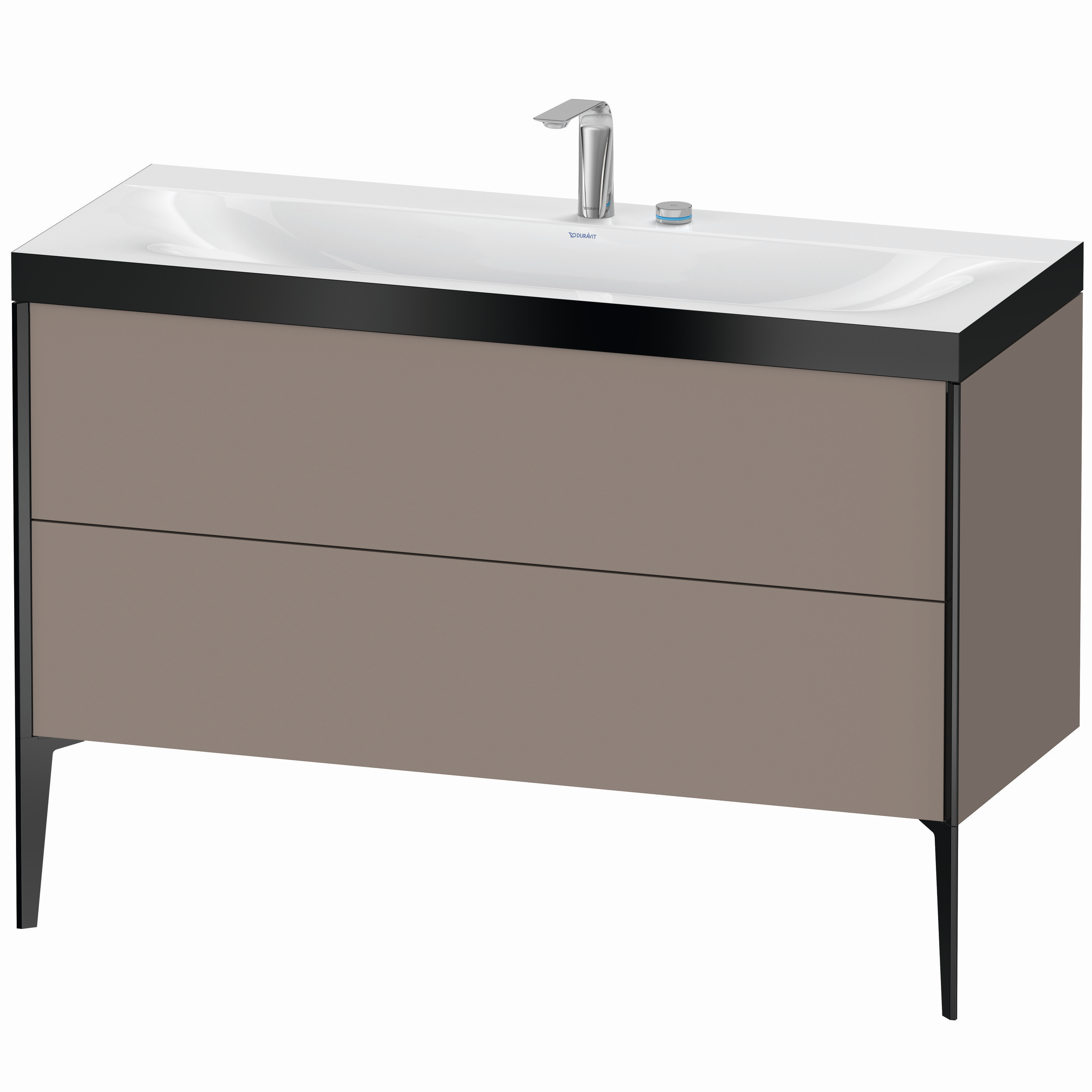 Duravit Waschtisch-Unterschrank c-bonded XViu 120x48cm, 2 Auszüge, 2 Hahnlöcher, schwarz matt, Rahmen P, basalt matt