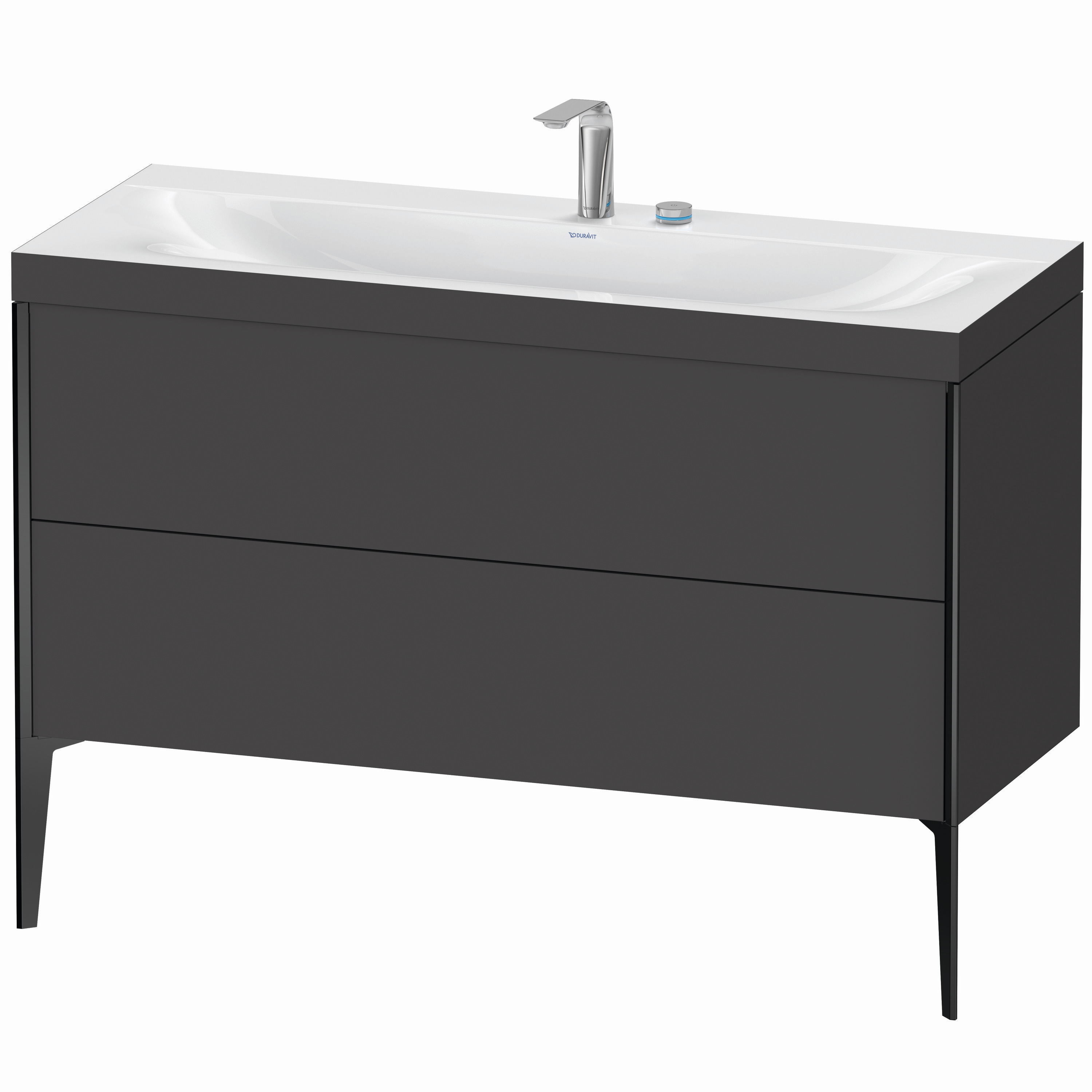 Duravit Waschtisch-Unterschrank c-bonded XViu 120x48cm, 2 Auszüge, 2 Hahnlöcher, schwarz matt, Rahmen C, graphit matt