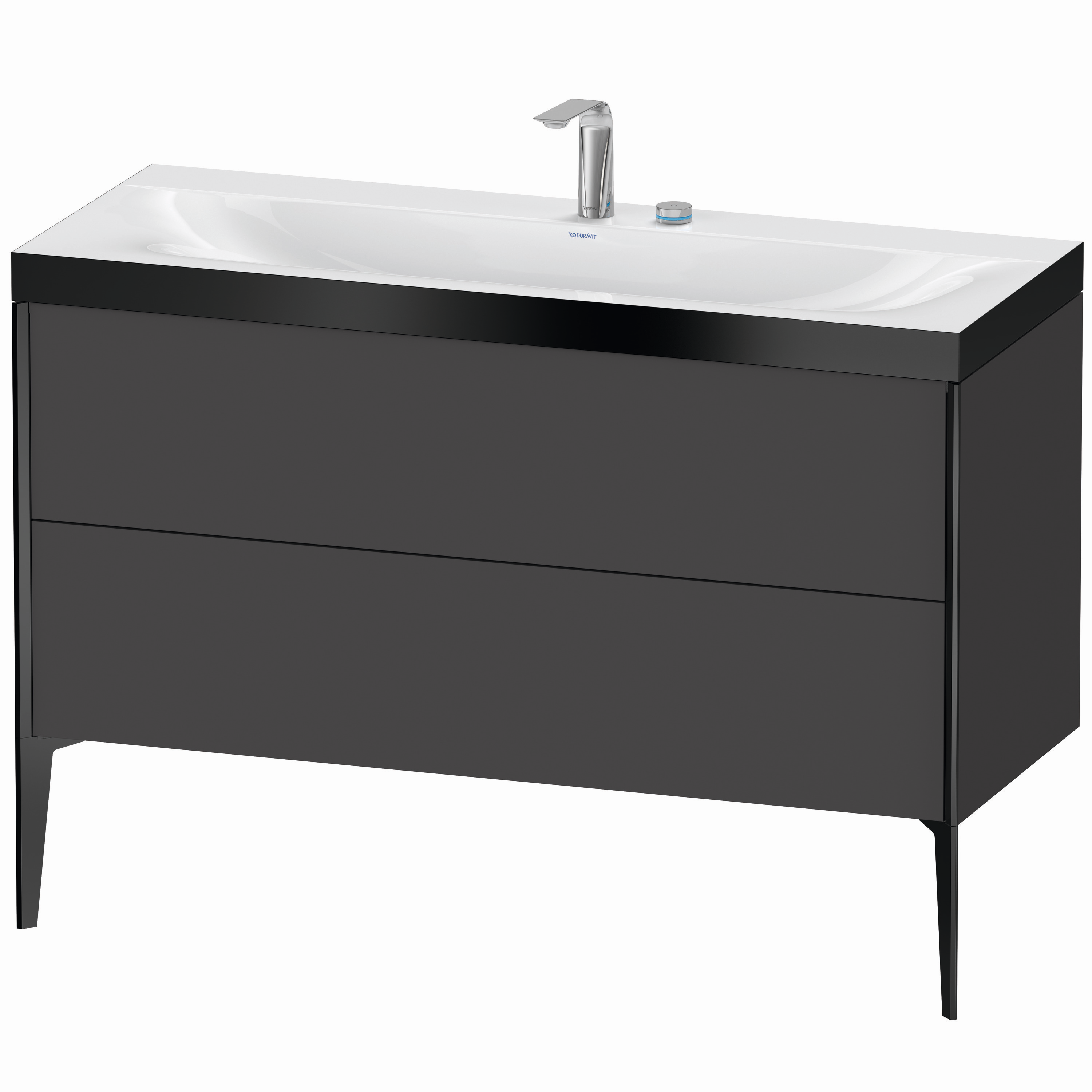 Duravit Waschtisch-Unterschrank c-bonded XViu 120x48cm, 2 Auszüge, 2 Hahnlöcher, schwarz matt, Rahmen P, graphit matt