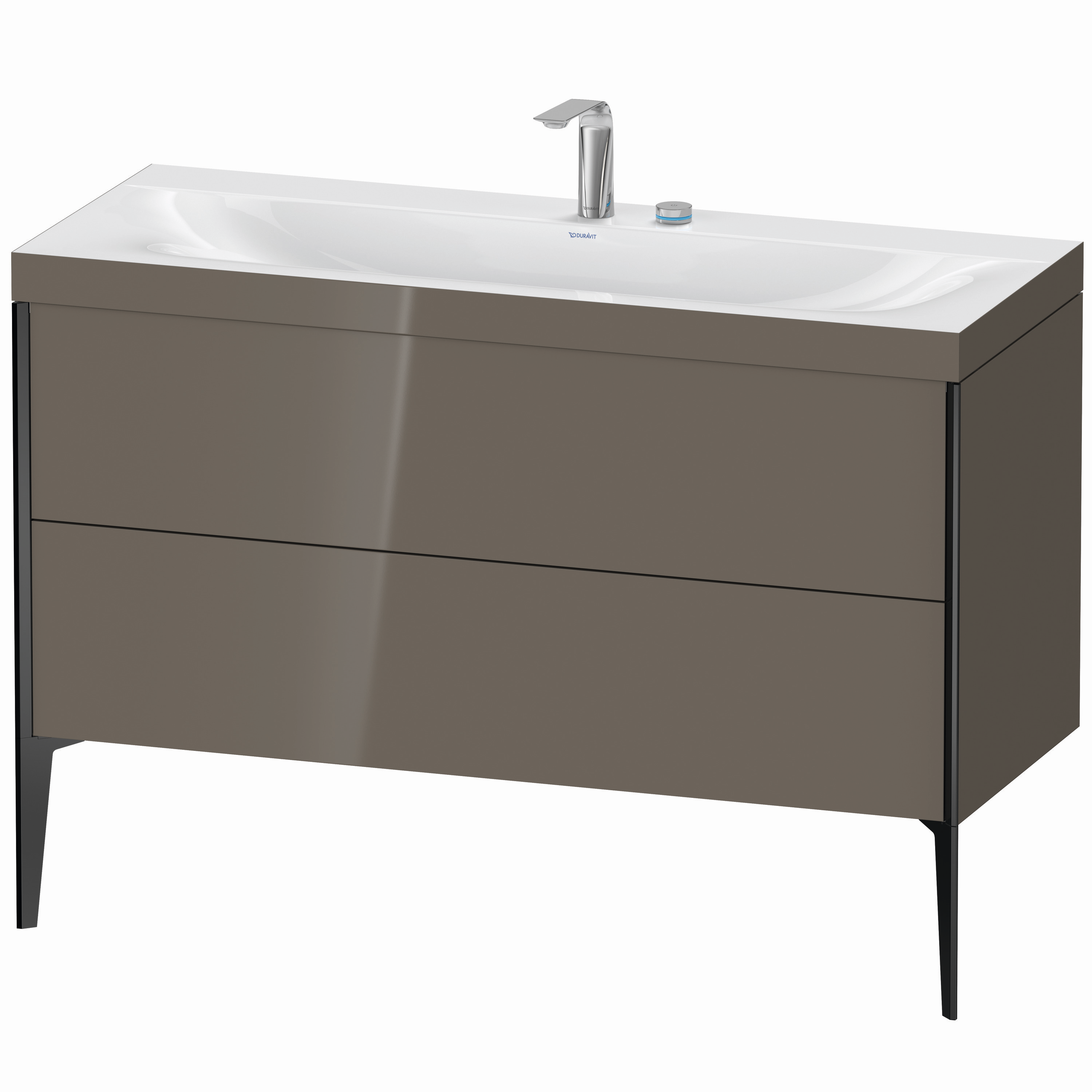 Duravit Waschtisch-Unterschrank c-bonded XViu 120x48cm, 2 Auszüge, 2 Hahnlöcher, schwarz matt, Rahmen C, flannel grey hochglanz