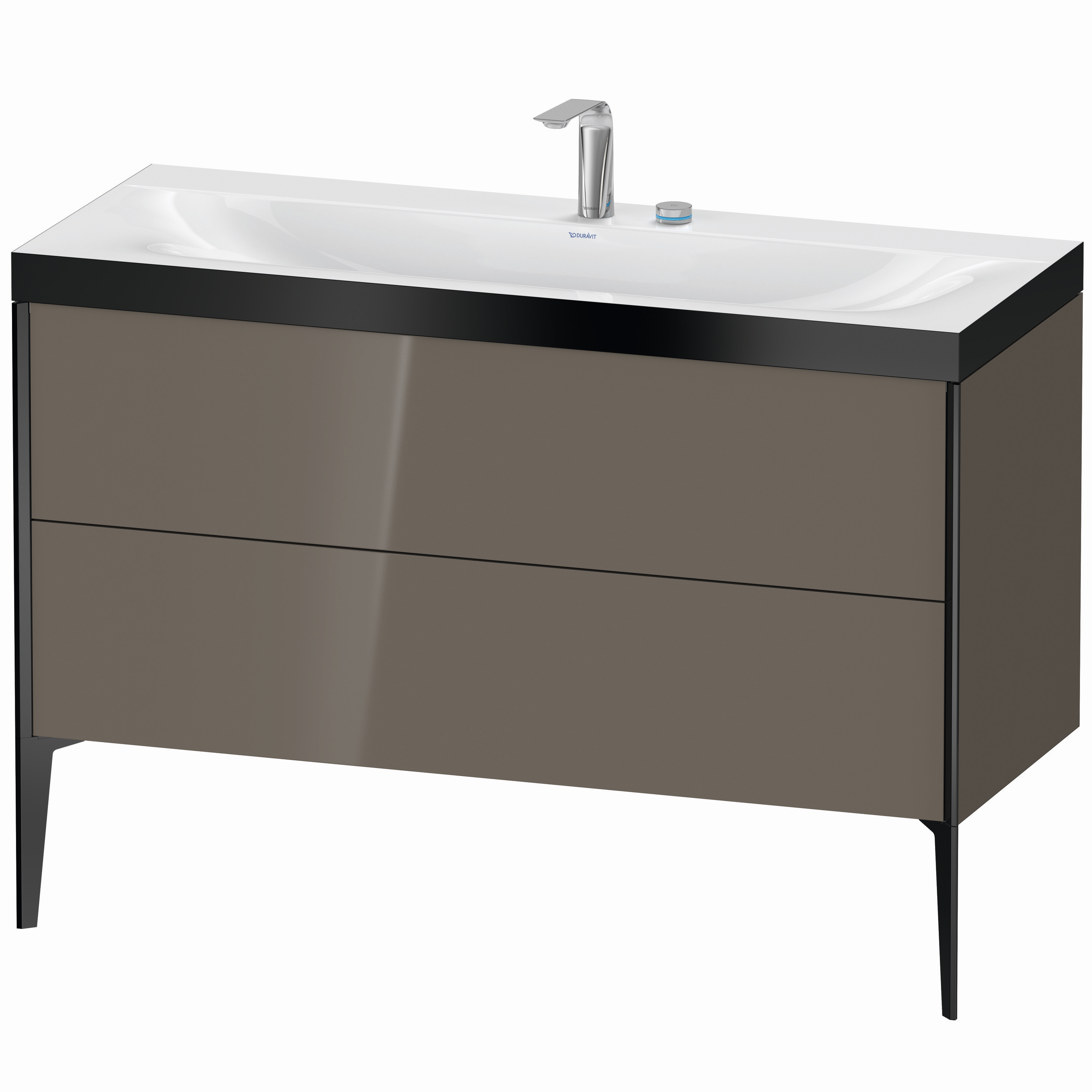 Duravit Waschtisch-Unterschrank c-bonded XViu 120x48cm, 2 Auszüge, 2 Hahnlöcher, schwarz matt, Rahmen P, flannel grey hochglanz