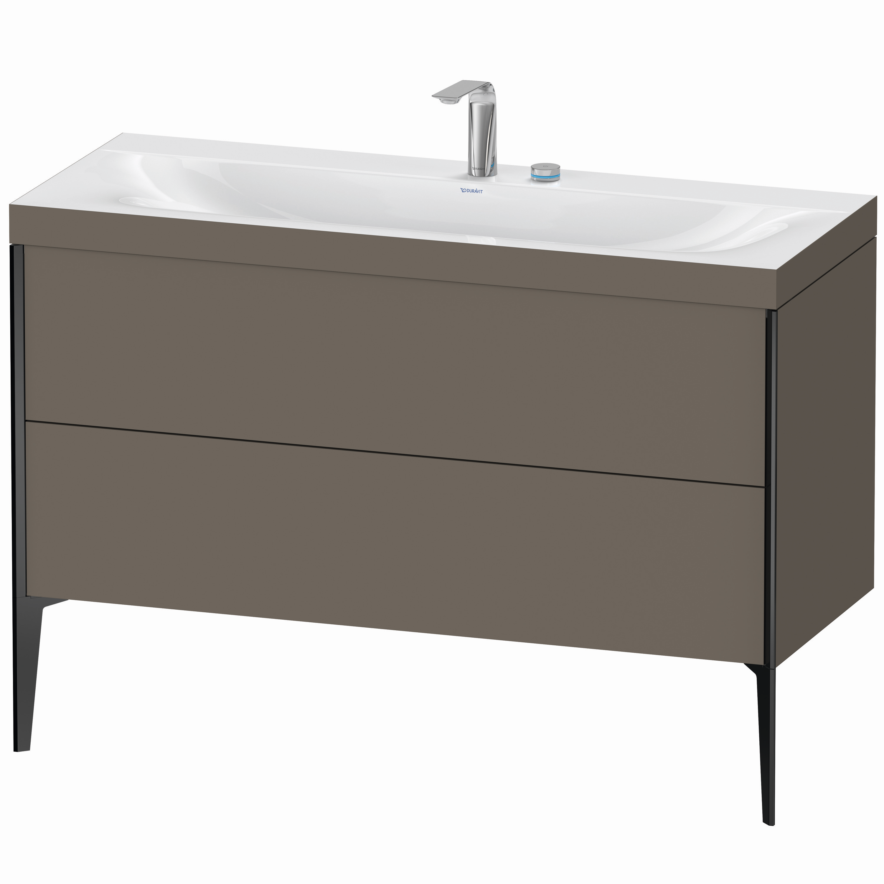 Duravit Waschtisch-Unterschrank c-bonded XViu 120x48cm, 2 Auszüge, 2 Hahnlöcher, schwarz matt, Rahmen C, flannel grey seidenmatt