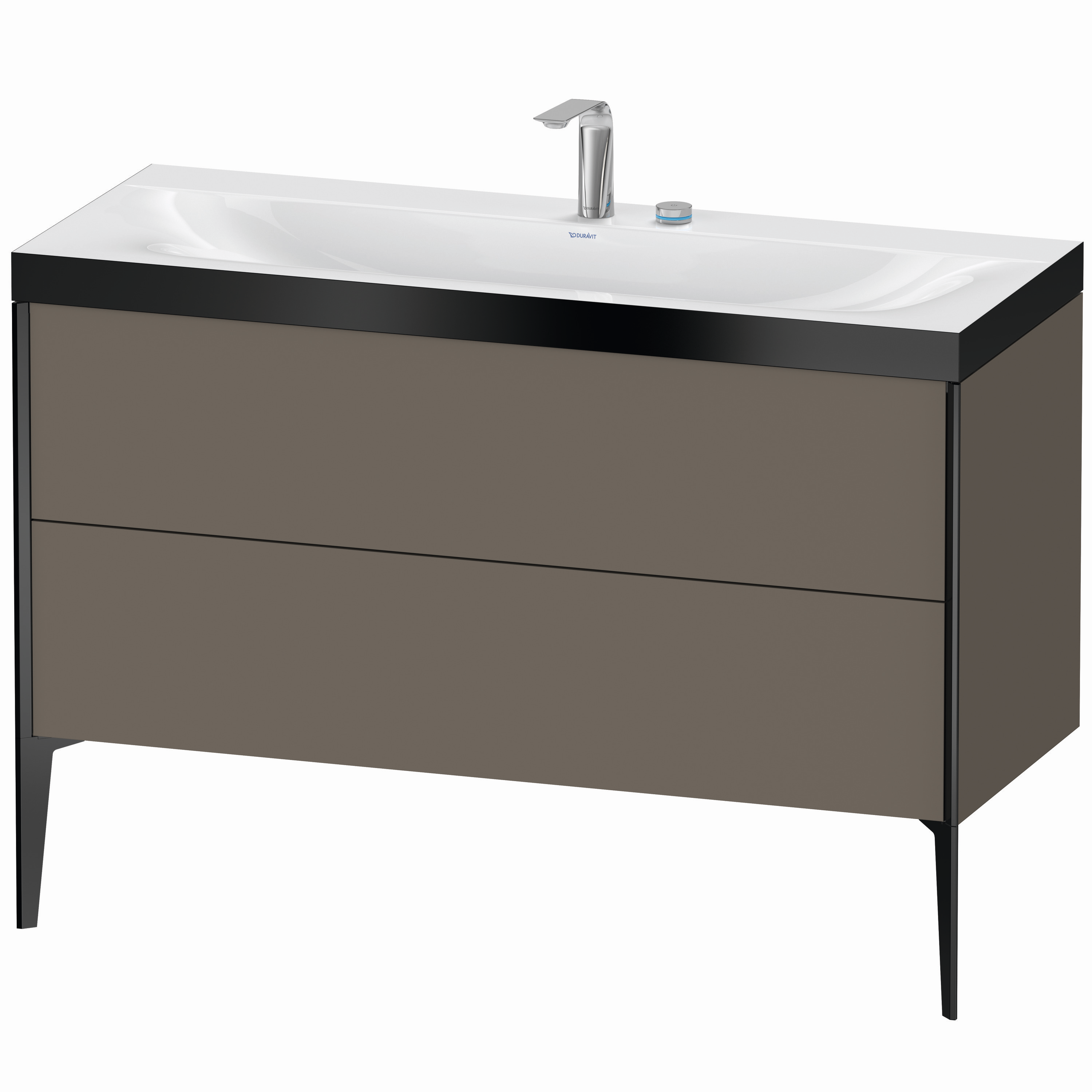 Duravit Waschtisch-Unterschrank c-bonded XViu 120x48cm, 2 Auszüge, 2 Hahnlöcher, schwarz matt, Rahmen P, flannel grey seidenmatt