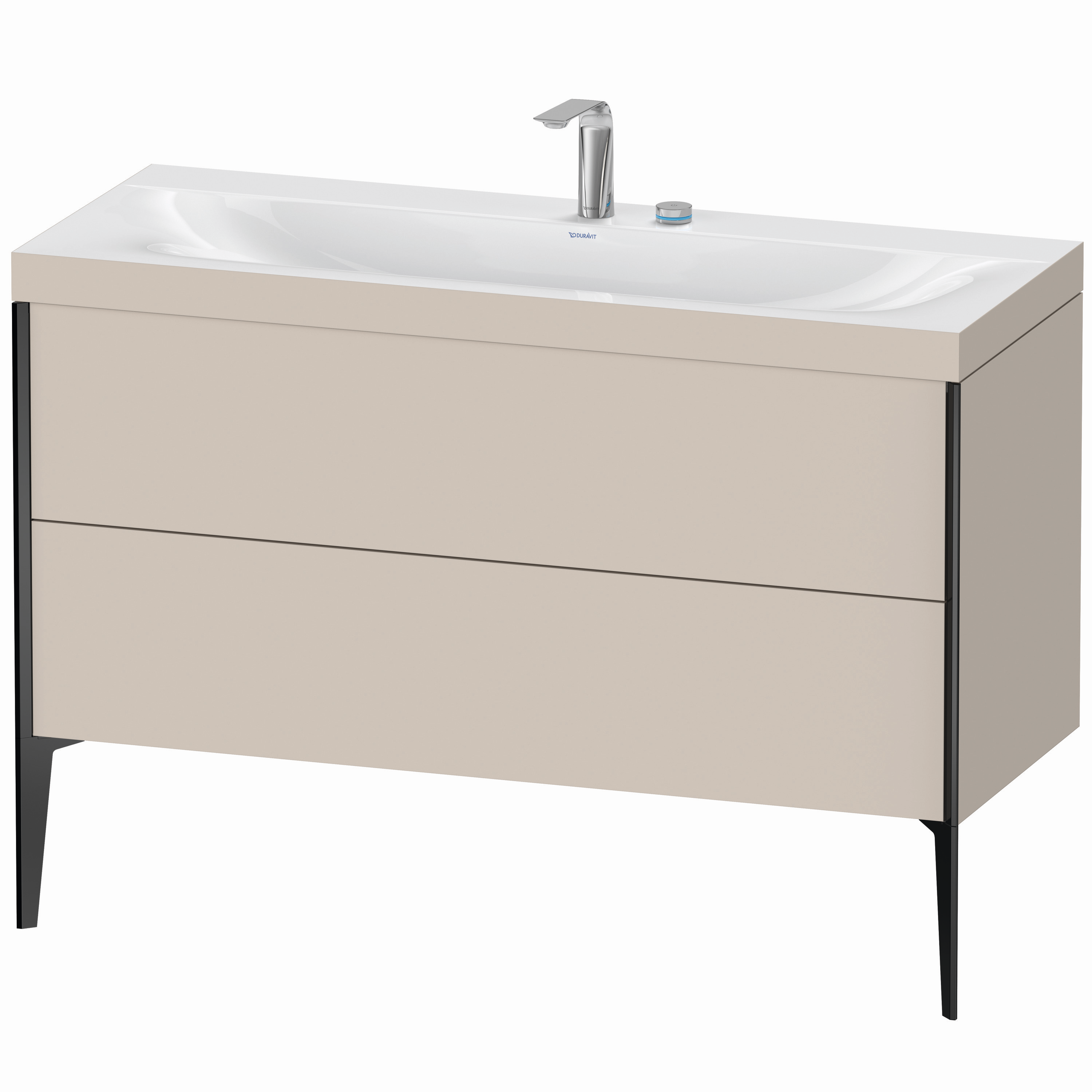 Duravit Waschtisch-Unterschrank c-bonded XViu 120x48cm, 2 Auszüge, 2 Hahnlöcher, schwarz matt, Rahmen C, taupe matt