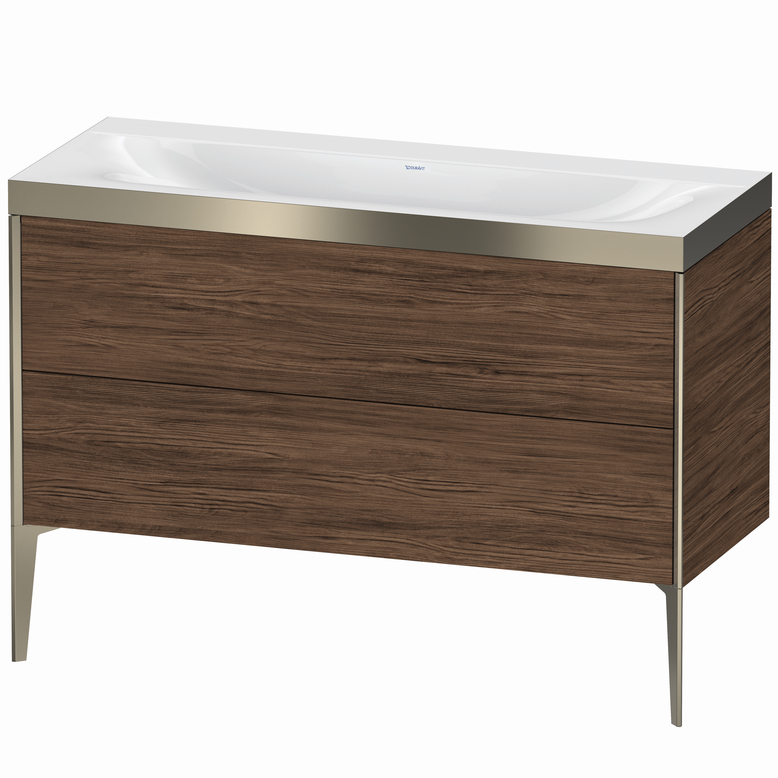 Duravit Waschtisch-Unterschrank c-bonded XViu 120x48cm, 2 Auszüge, ohne Hahnloch, champagner matt, Rahmen P, nussbaum dunkel