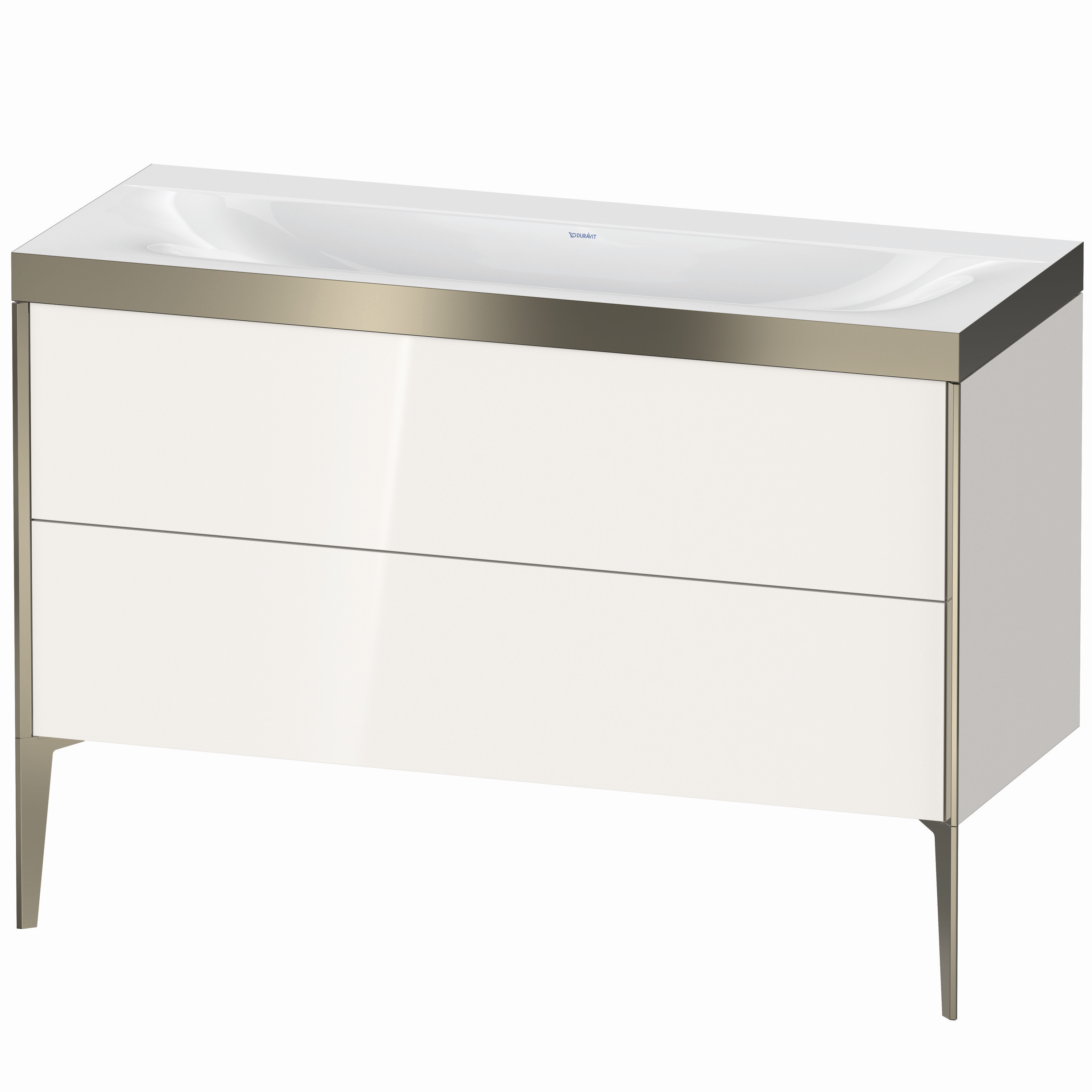 Duravit Waschtisch-Unterschrank c-bonded XViu 120x48cm, 2 Auszüge, ohne Hahnloch, champagner matt, Rahmen P, weiß hochglanz