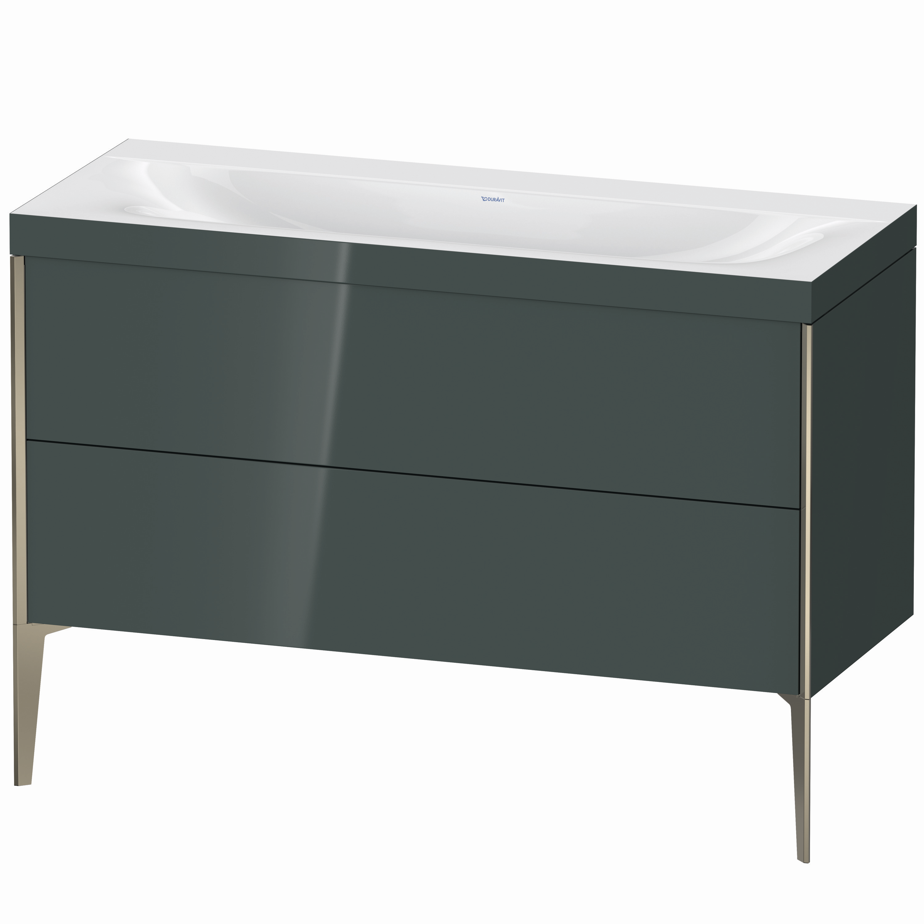 Duravit Waschtisch-Unterschrank c-bonded XViu 120x48cm, 2 Auszüge, ohne Hahnloch, champagner matt, Rahmen C, dolomiti grey hochglanz