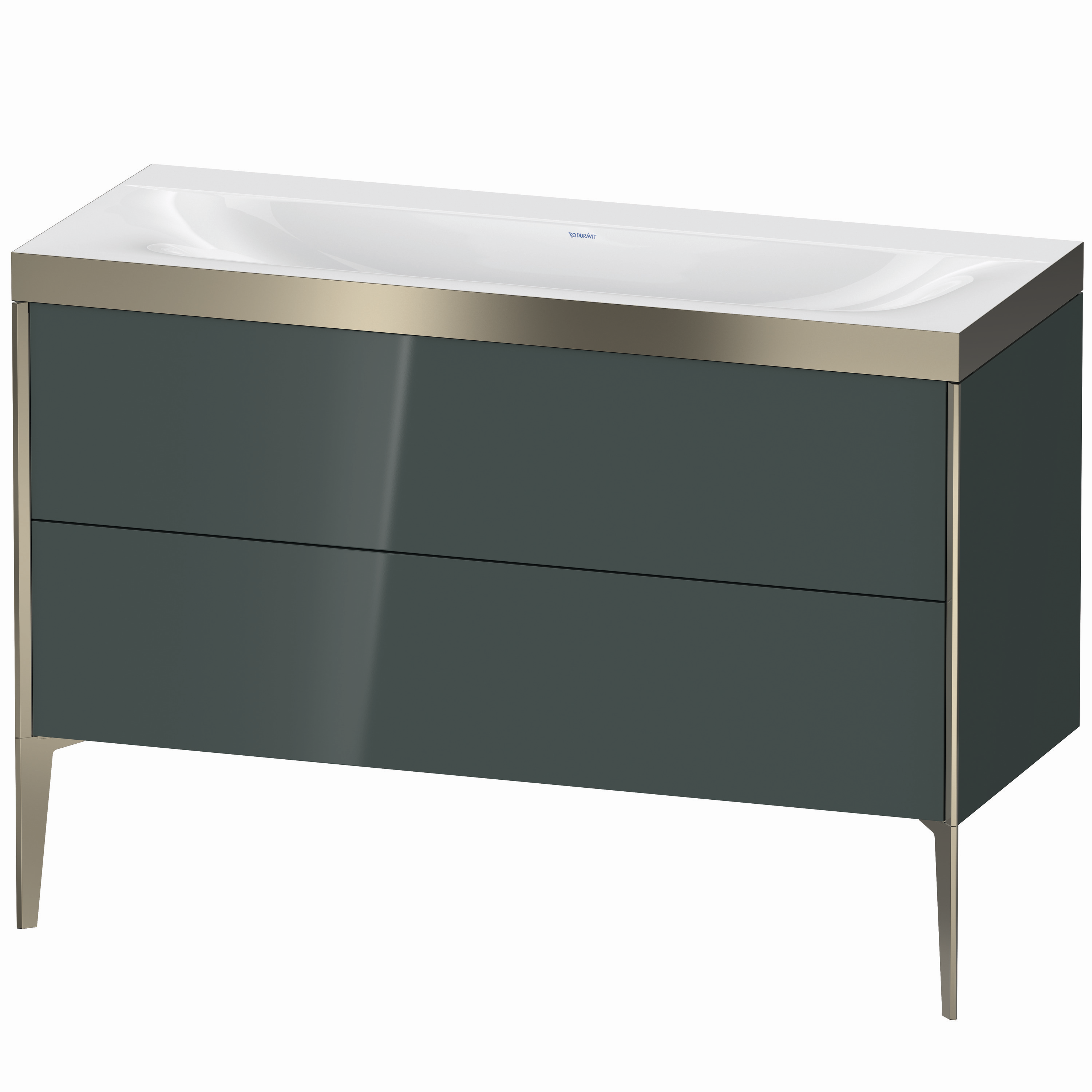 Duravit Waschtisch-Unterschrank c-bonded XViu 120x48cm, 2 Auszüge, ohne Hahnloch, champagner matt, Rahmen P, dolomiti grey hochglanz