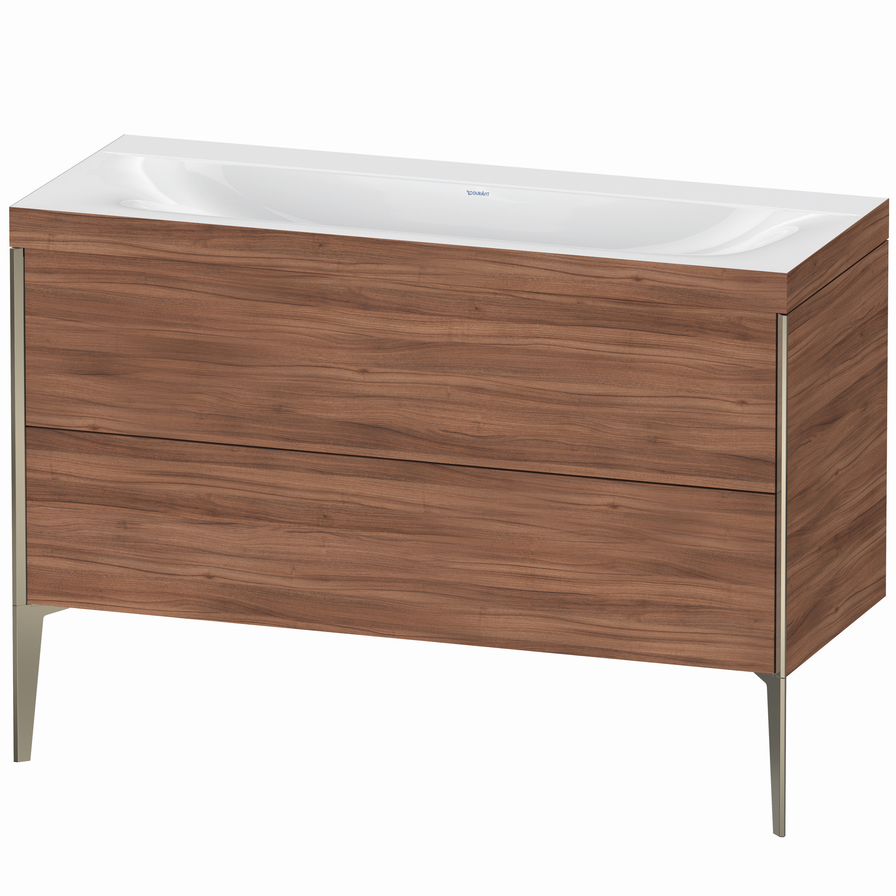 Duravit Waschtisch-Unterschrank c-bonded XViu 120x48cm, 2 Auszüge, ohne Hahnloch, champagner matt, Rahmen C, nussbaum natur