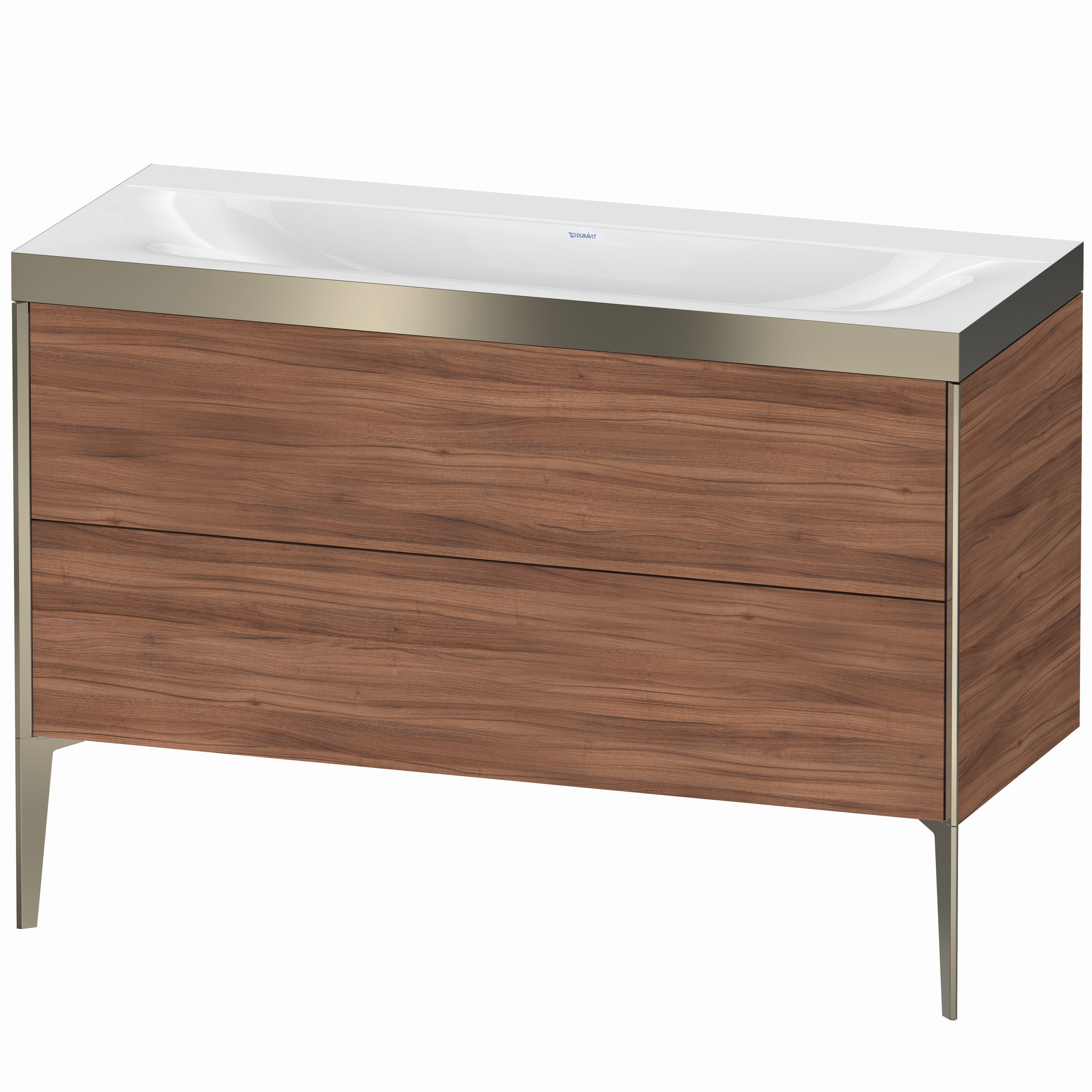 Duravit Waschtisch-Unterschrank c-bonded XViu 120x48cm, 2 Auszüge, ohne Hahnloch, champagner matt, Rahmen P, nussbaum natur