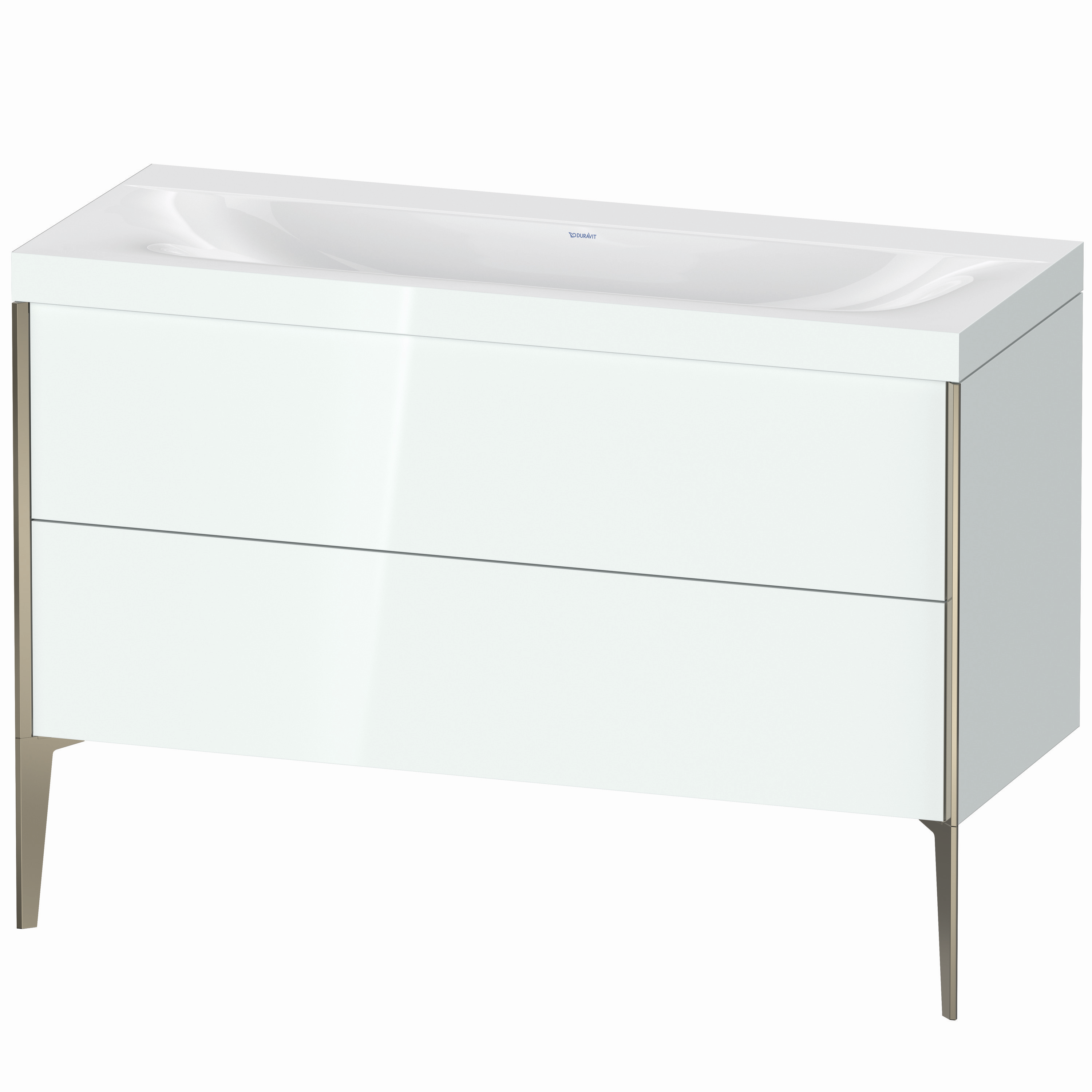 Duravit Waschtisch-Unterschrank c-bonded XViu 120x48cm, 2 Auszüge, ohne Hahnloch, champagner matt, Rahmen C, weiß hochglanz