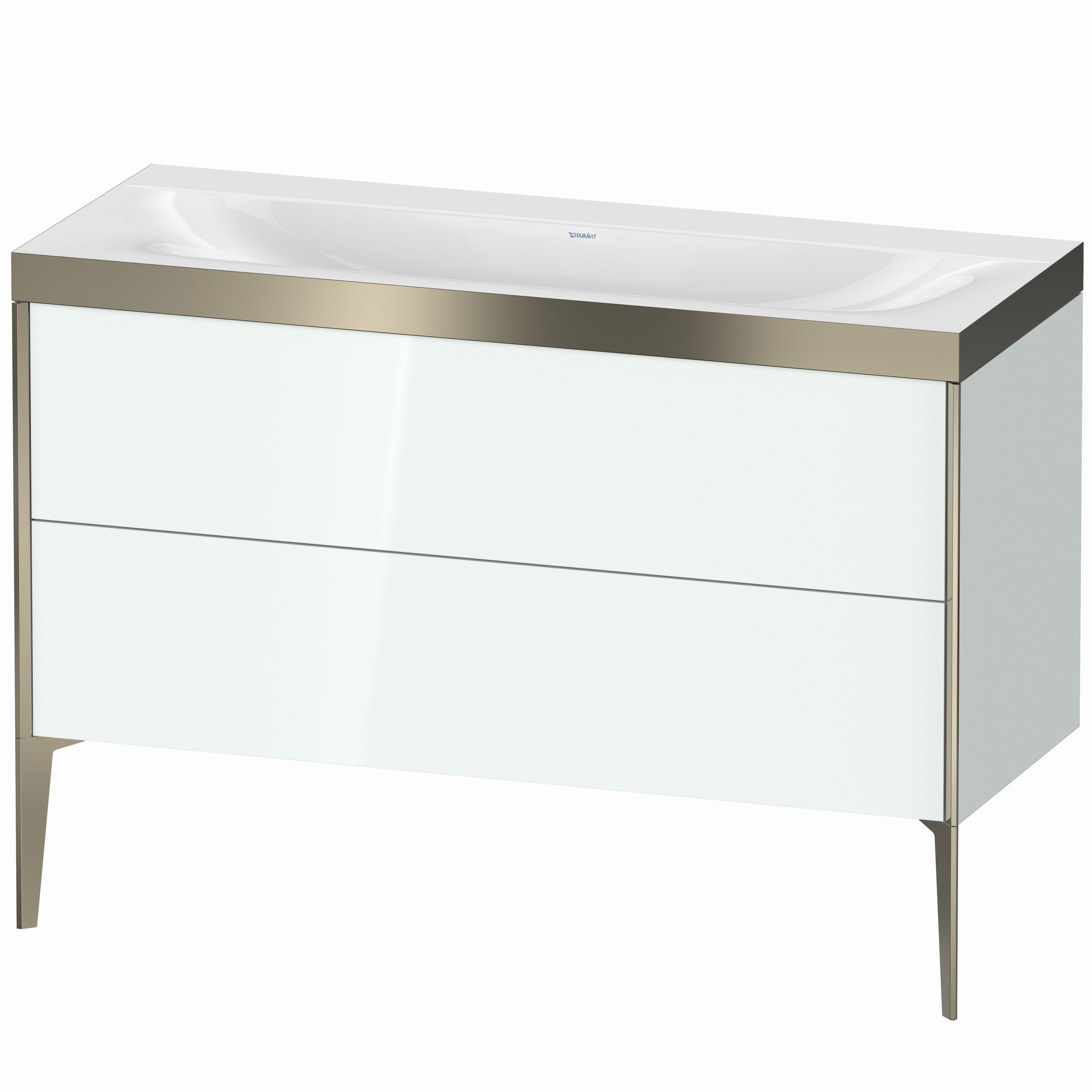 Duravit Waschtisch-Unterschrank c-bonded XViu 120x48cm, 2 Auszüge, ohne Hahnloch, champagner matt, Rahmen P, weiß hochglanz