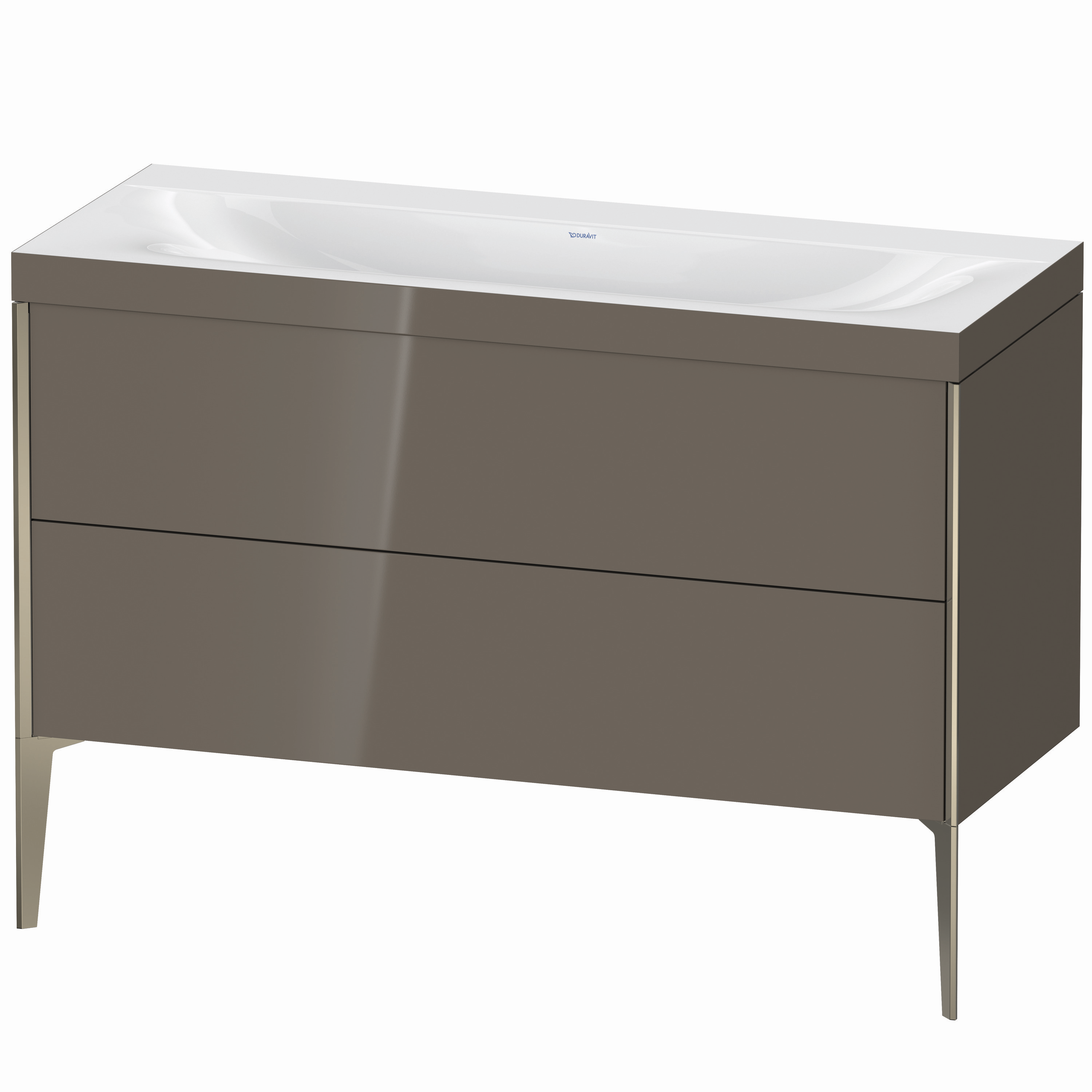 Duravit Waschtisch-Unterschrank c-bonded XViu 120x48cm, 2 Auszüge, ohne Hahnloch, champagner matt, Rahmen C, flannel grey hochglanz