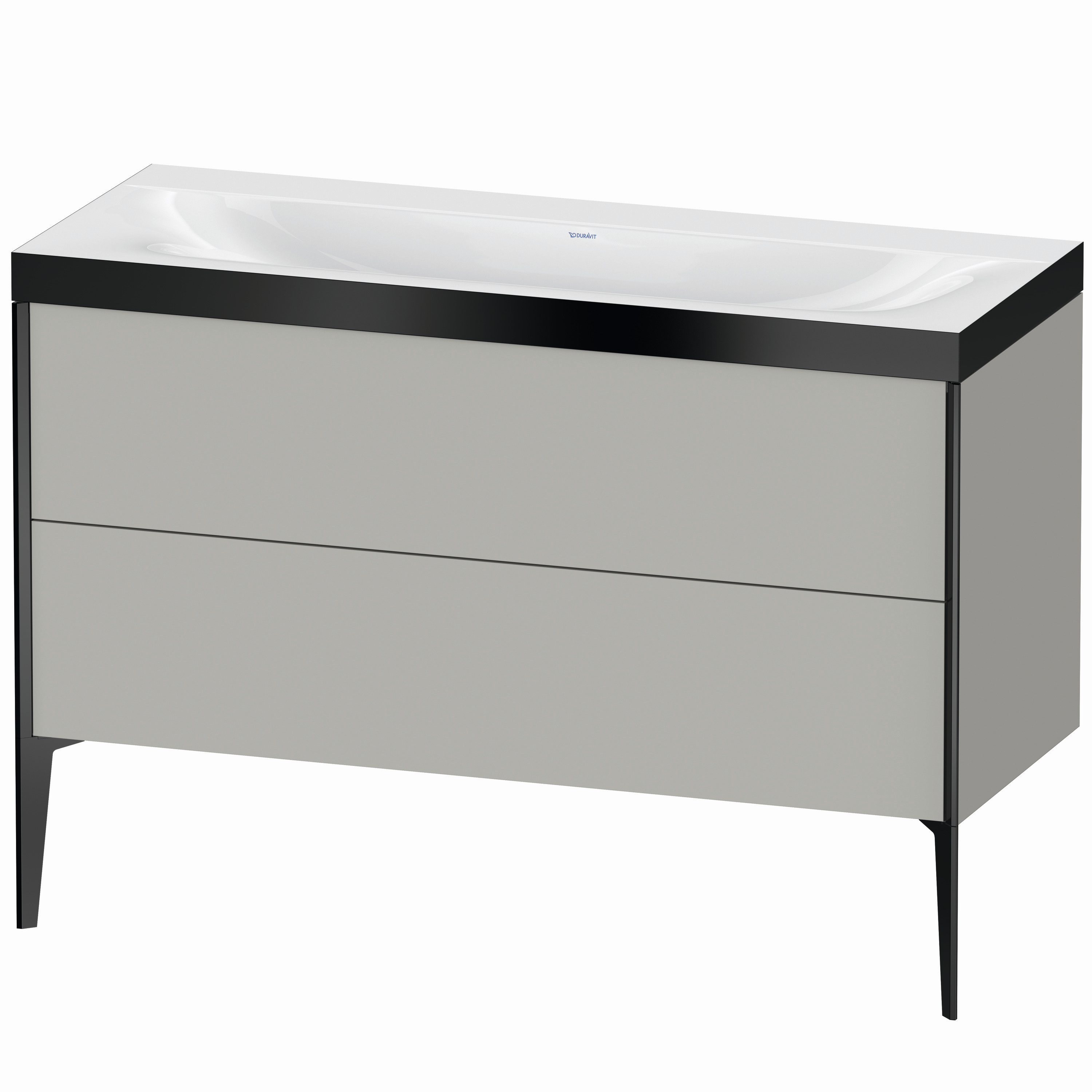 Duravit Waschtisch-Unterschrank c-bonded XViu 120x48cm, 2 Auszüge, ohne Hahnloch, schwarz matt, Rahmen P, betongrau matt