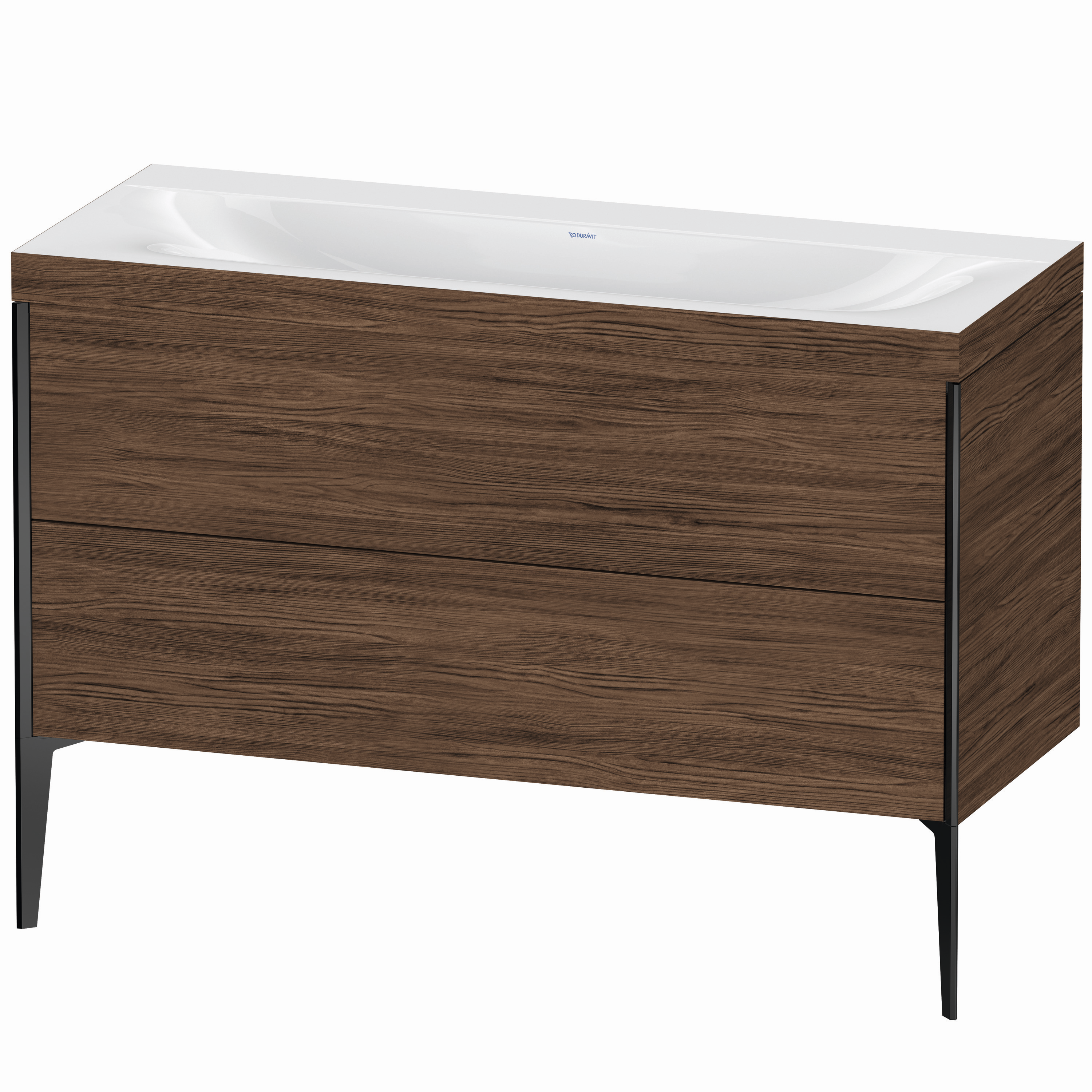 Duravit Waschtisch-Unterschrank c-bonded XViu 120x48cm, 2 Auszüge, ohne Hahnloch, schwarz matt, Rahmen C, nussbaum dunkel