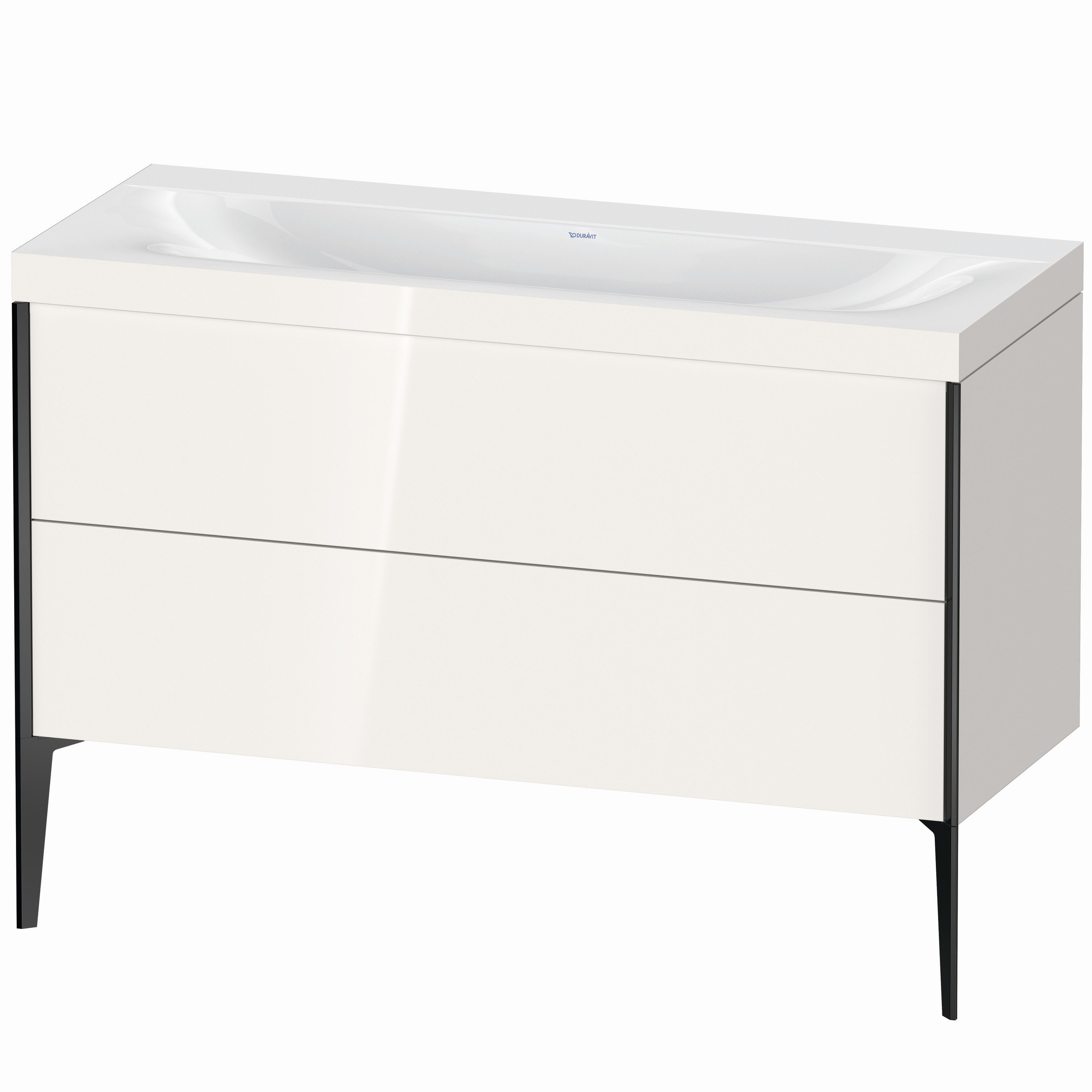 Duravit Waschtisch-Unterschrank c-bonded XViu 120x48cm, 2 Auszüge, ohne Hahnloch, schwarz matt, Rahmen C, weiß hochglanz