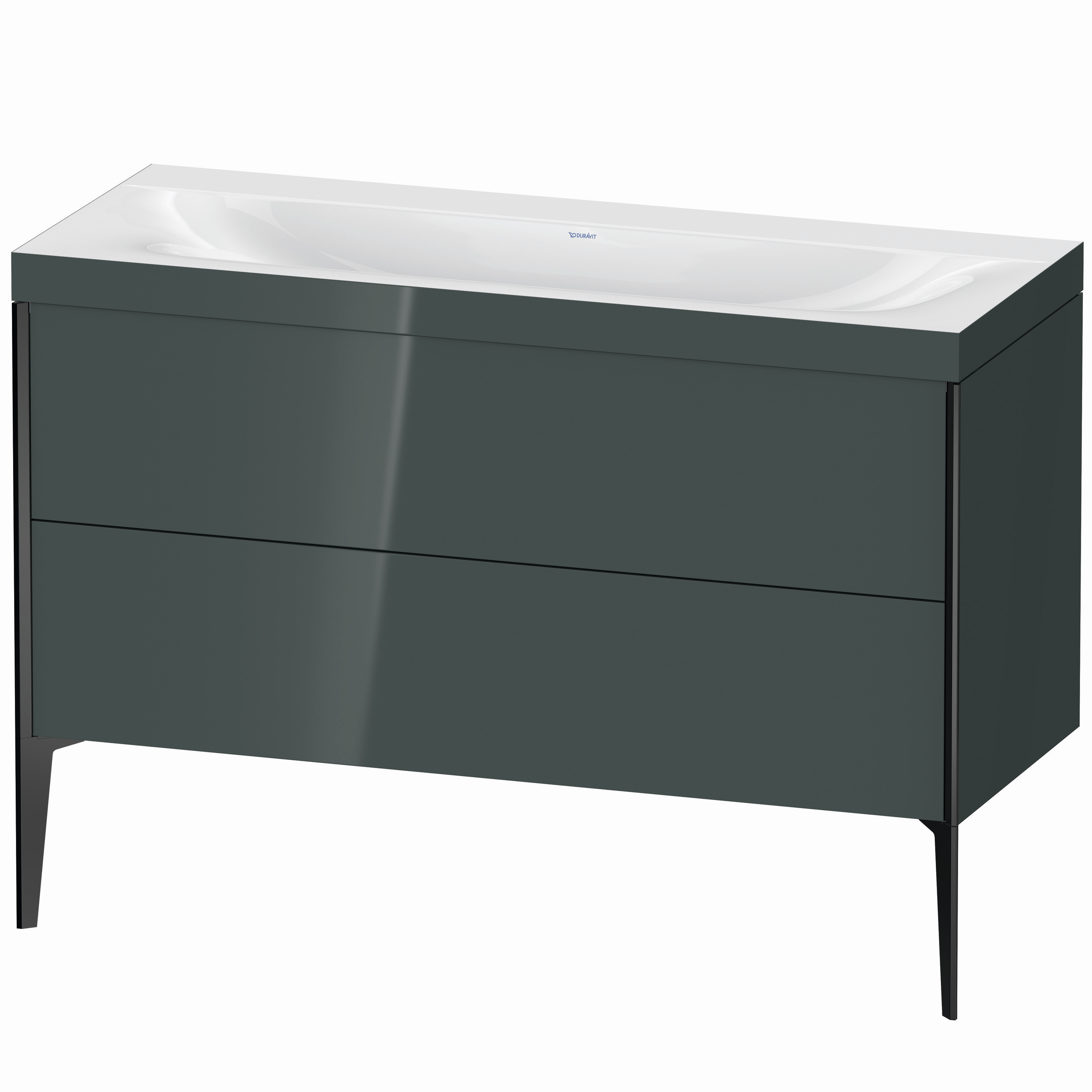 Duravit Waschtisch-Unterschrank c-bonded XViu 120x48cm, 2 Auszüge, ohne Hahnloch, schwarz matt, Rahmen C, dolomiti grey hochglanz