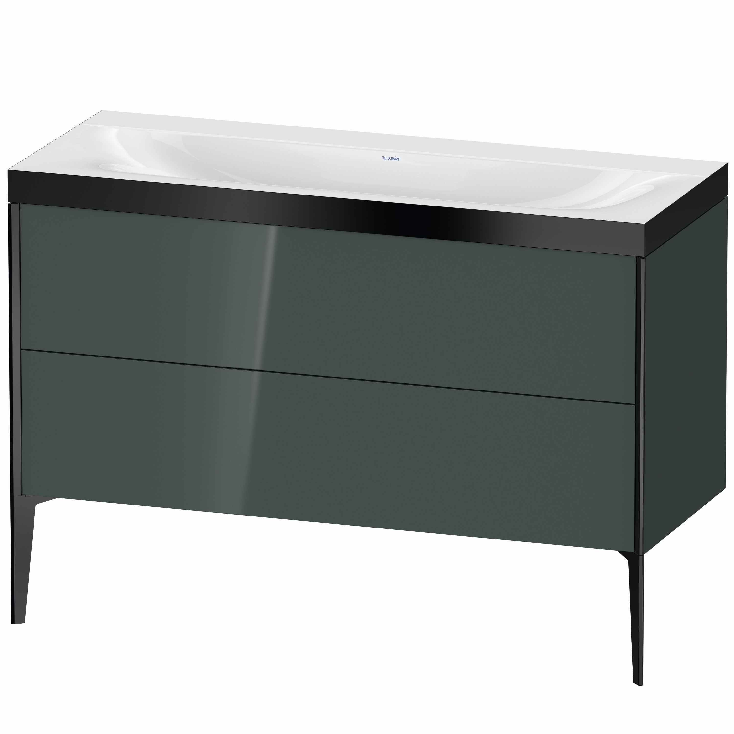 Duravit Waschtisch-Unterschrank c-bonded XViu 120x48cm, 2 Auszüge, ohne Hahnloch, schwarz matt, Rahmen P, dolomiti grey hochglanz