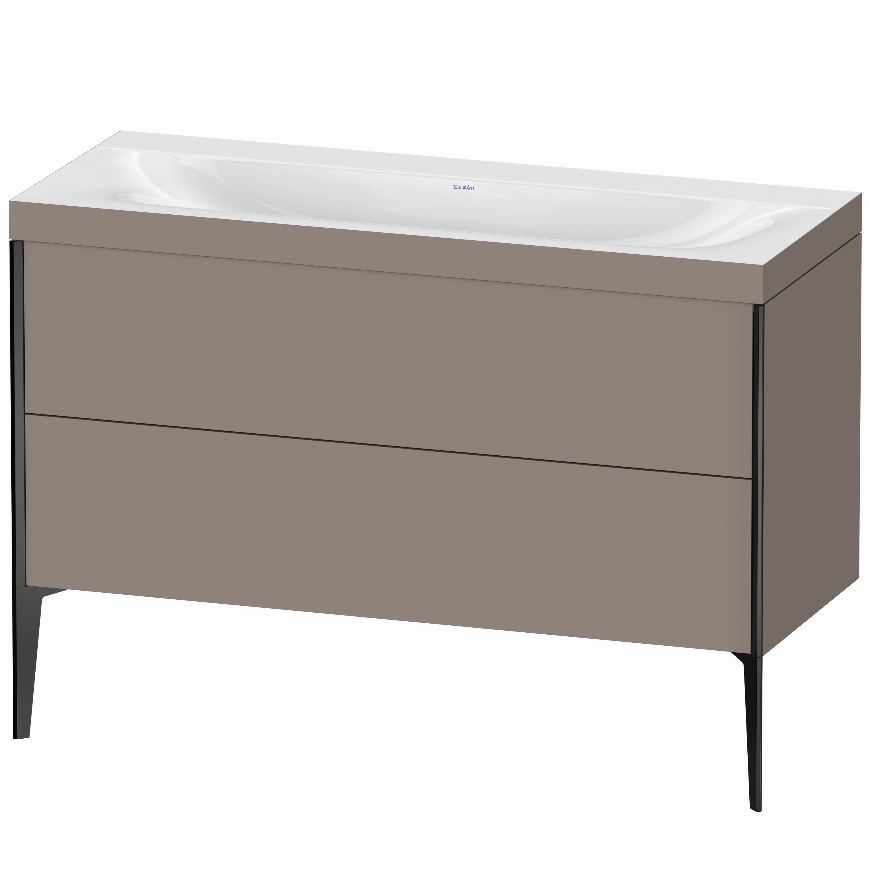 Duravit Waschtisch-Unterschrank c-bonded XViu 120x48cm, 2 Auszüge, ohne Hahnloch, schwarz matt, Rahmen C, basalt matt