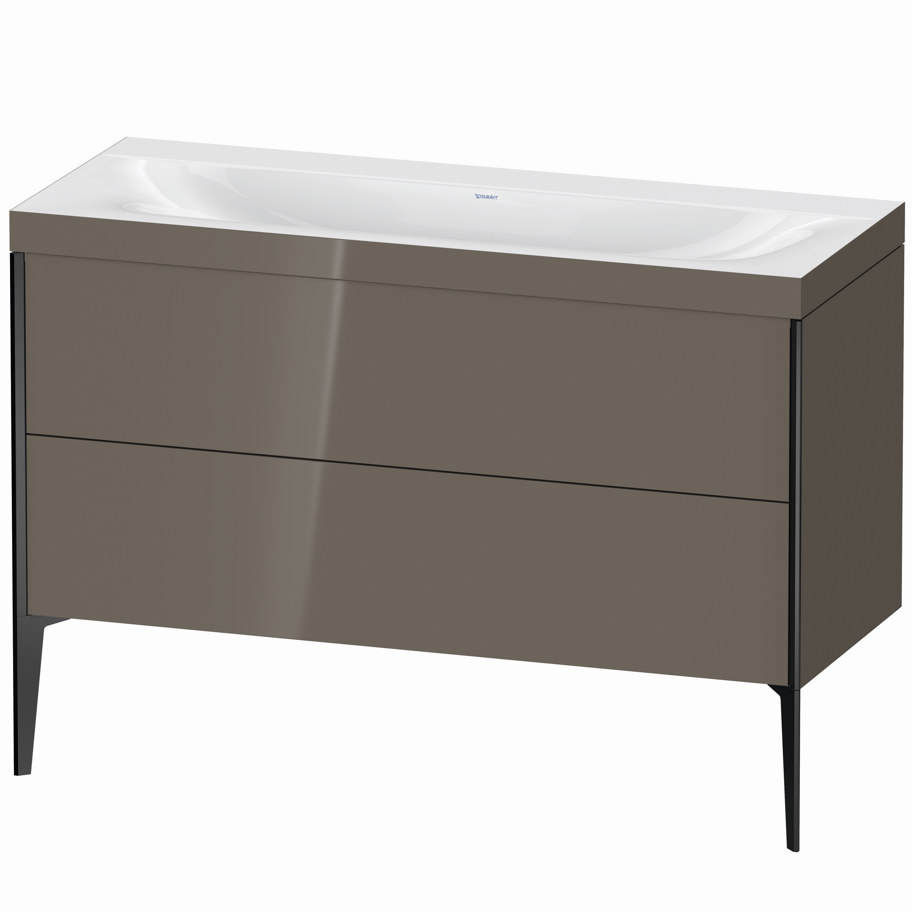 Duravit Waschtisch-Unterschrank c-bonded XViu 120x48cm, 2 Auszüge, ohne Hahnloch, schwarz matt, Rahmen C, flannel grey hochglanz