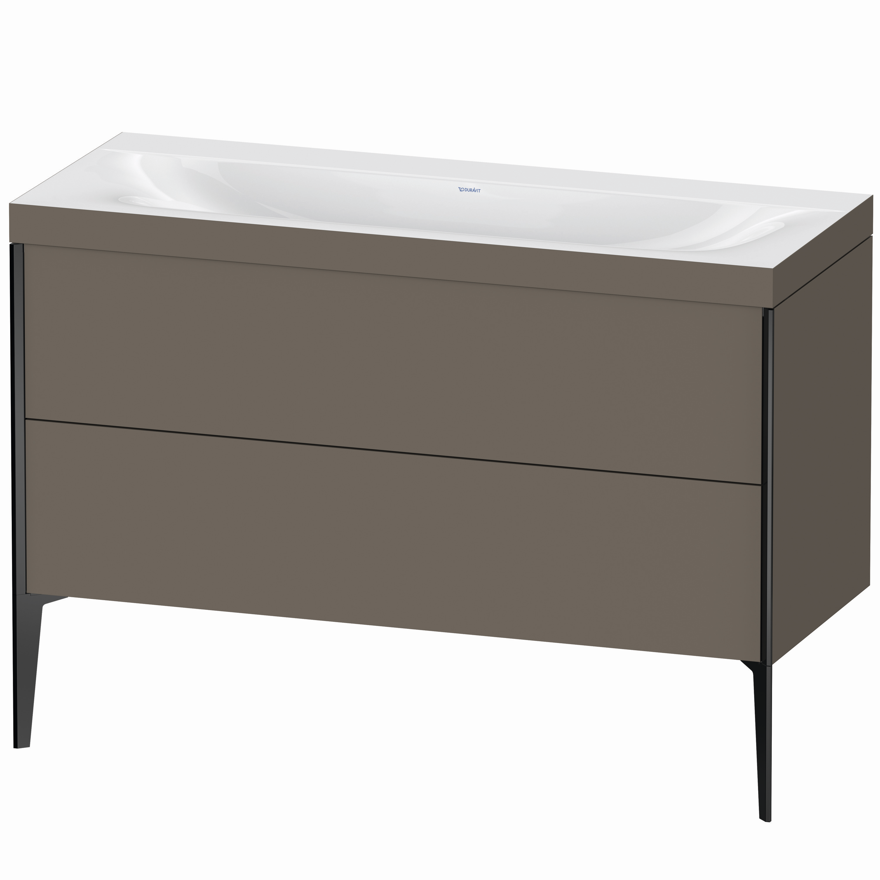 Duravit Waschtisch-Unterschrank c-bonded XViu 120x48cm, 2 Auszüge, ohne Hahnloch, schwarz matt, Rahmen C, flannel grey seidenmatt