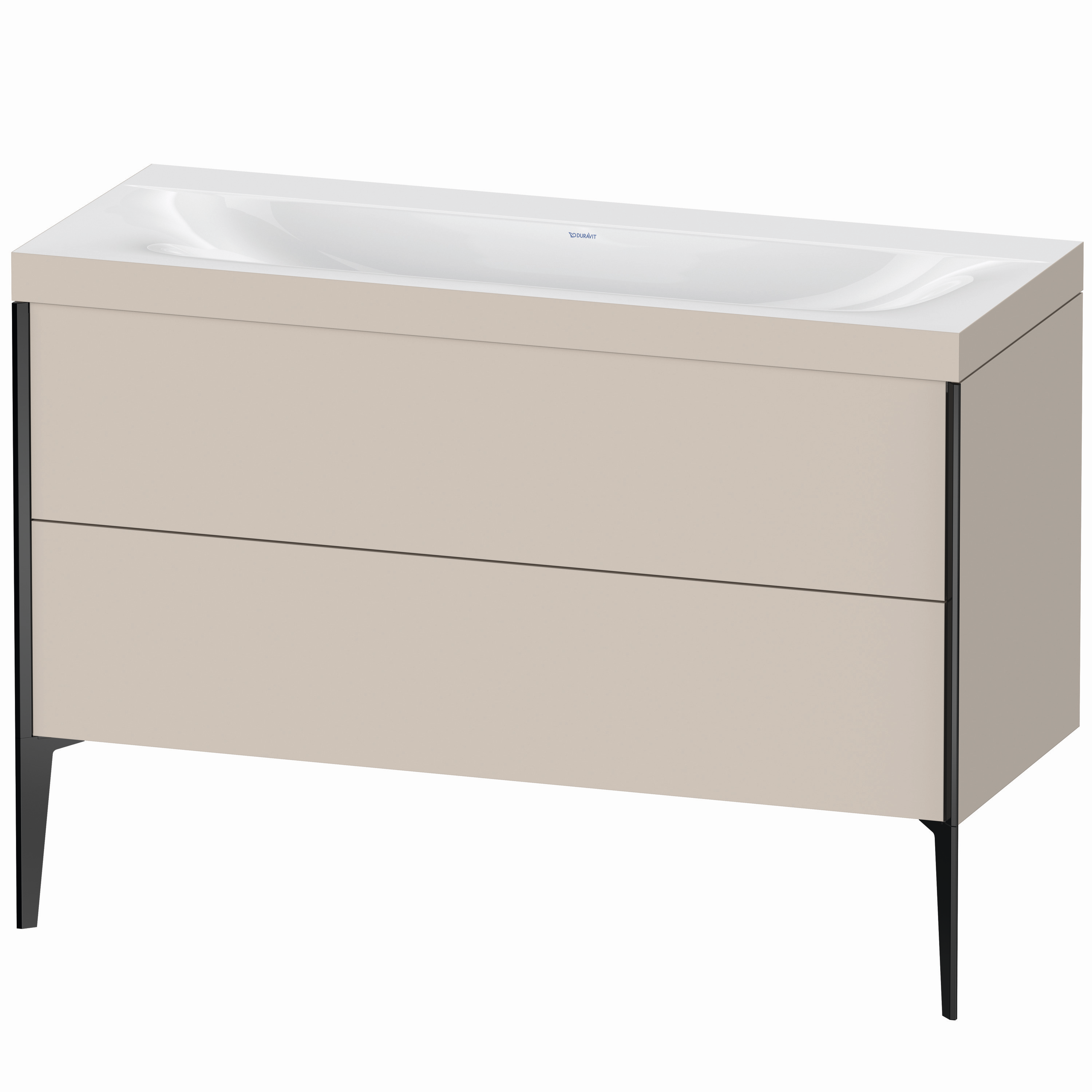 Duravit Waschtisch-Unterschrank c-bonded XViu 120x48cm, 2 Auszüge, ohne Hahnloch, schwarz matt, Rahmen C, taupe matt