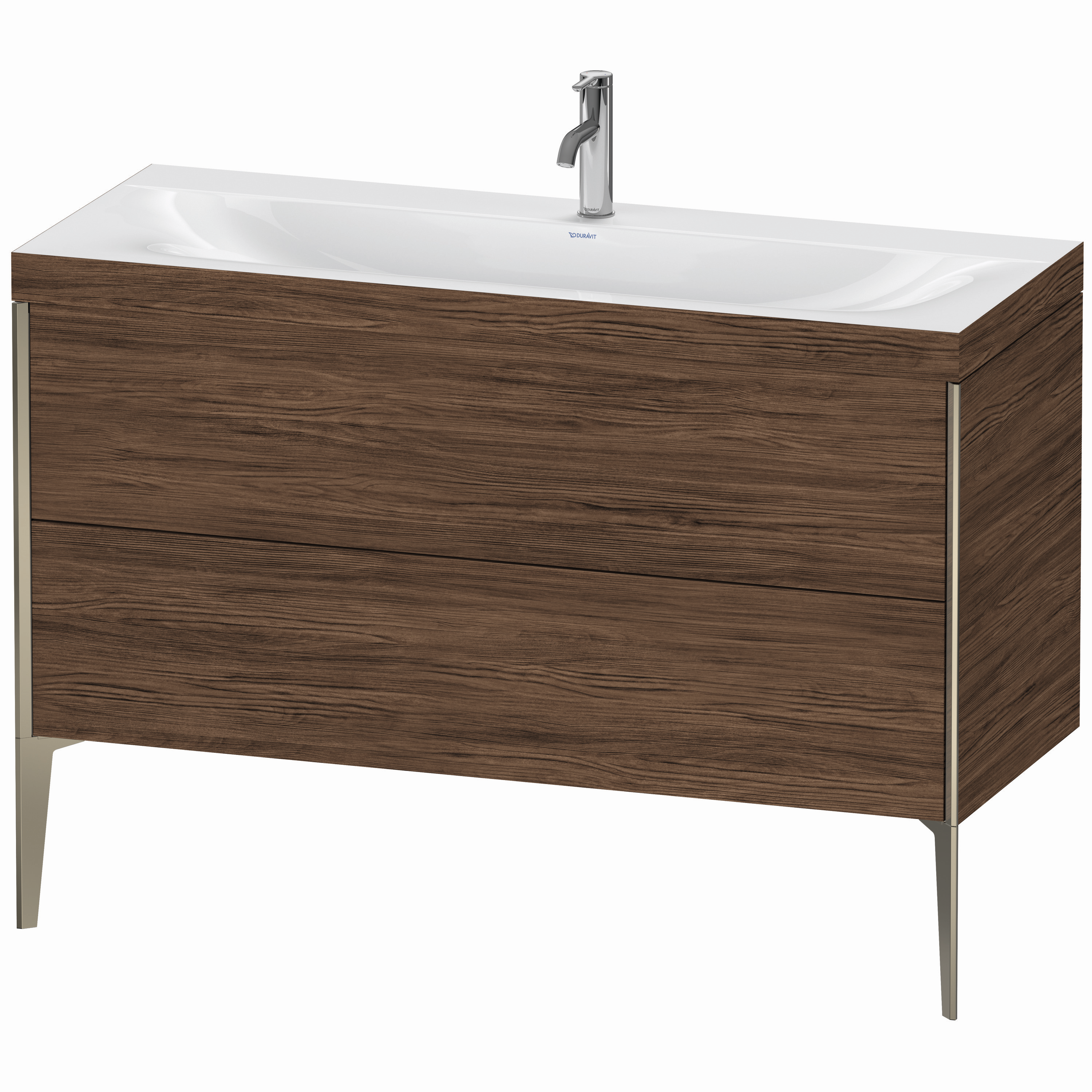 Duravit Waschtisch-Unterschrank c-bonded XViu 120x48cm, 2 Auszüge, 1 Hahnloch, champagner matt, Rahmen C, nussbaum dunkel