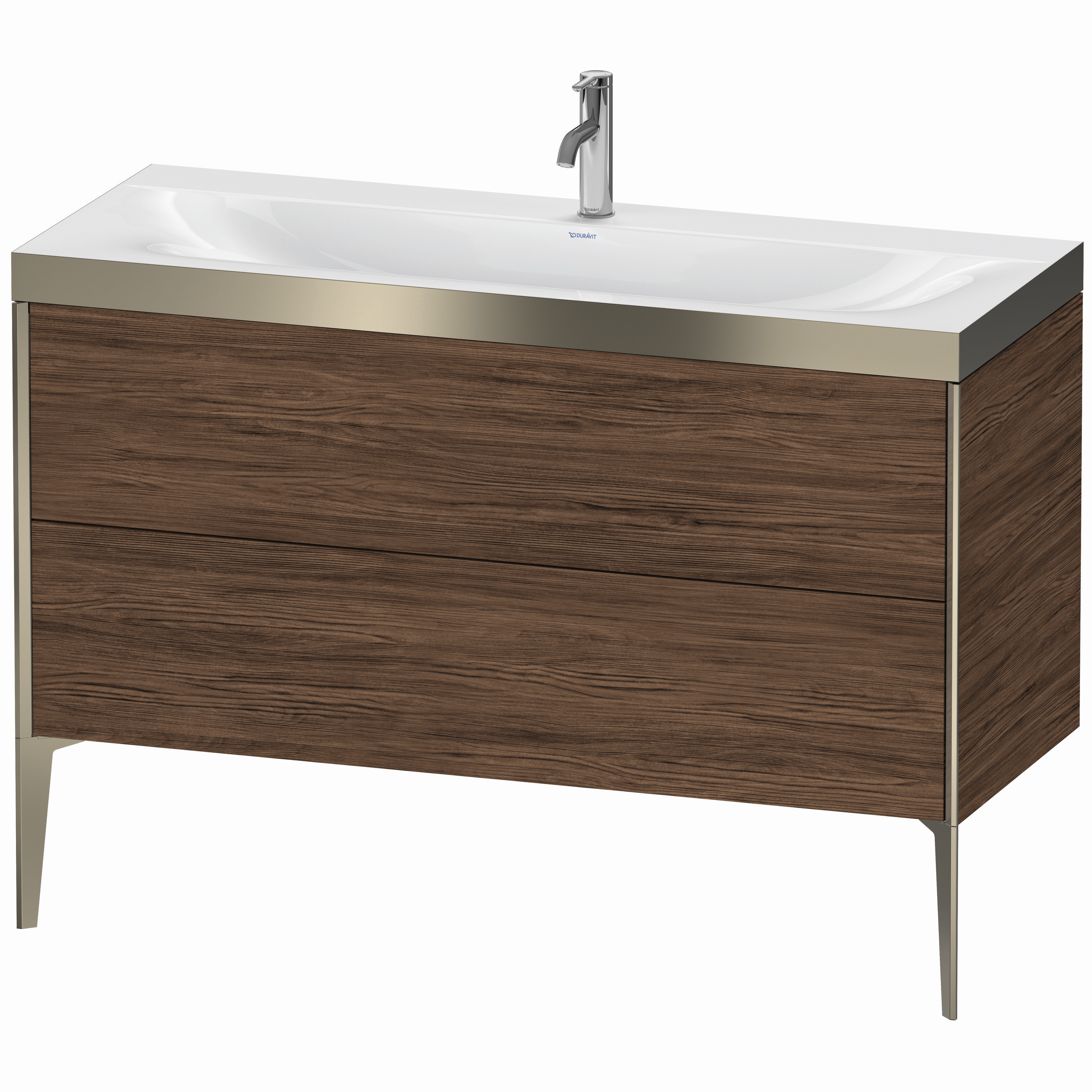 Duravit Waschtisch-Unterschrank c-bonded XViu 120x48cm, 2 Auszüge, 1 Hahnloch, champagner matt, Rahmen P, nussbaum dunkel